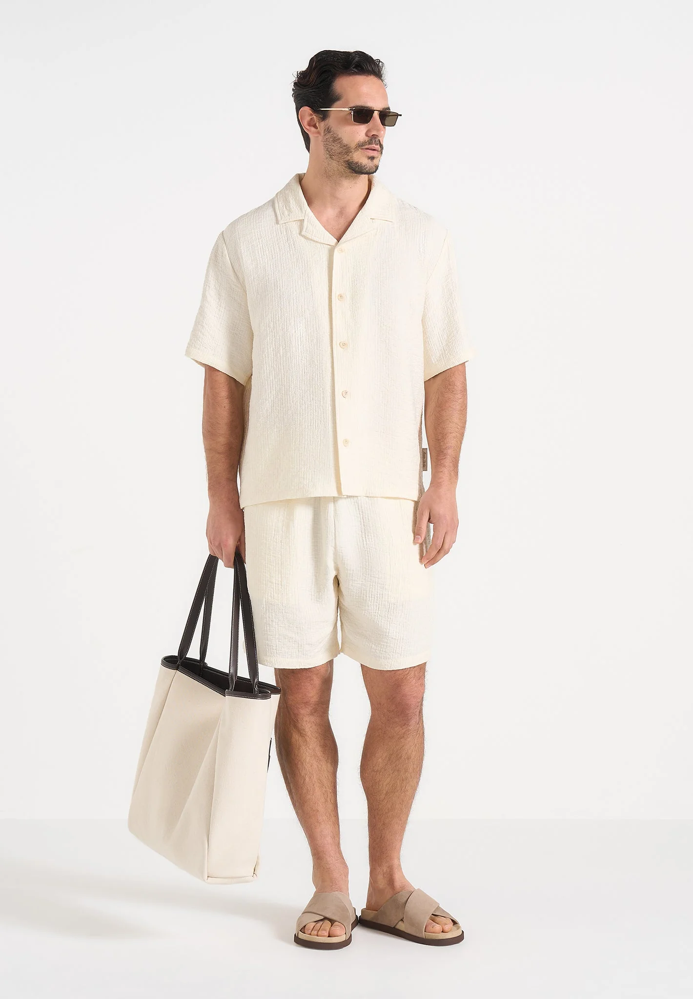 Harley - Unisex Textured Revere Shirt - Cream - Image 6