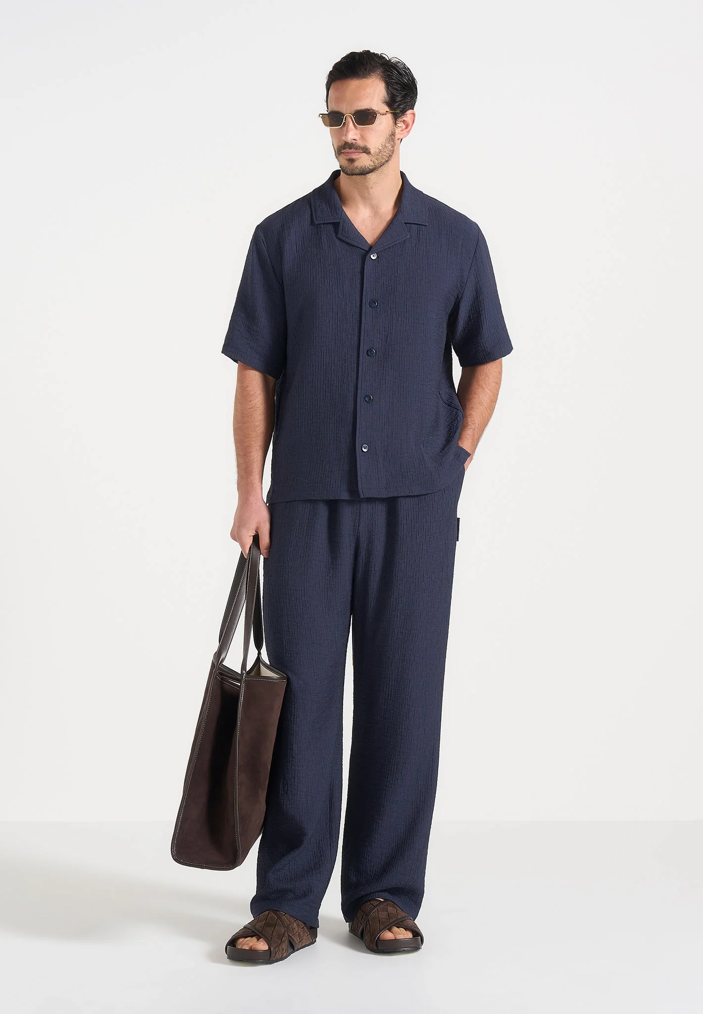 Harley - Unisex Textured Revere Shirt - Navy - Image 7