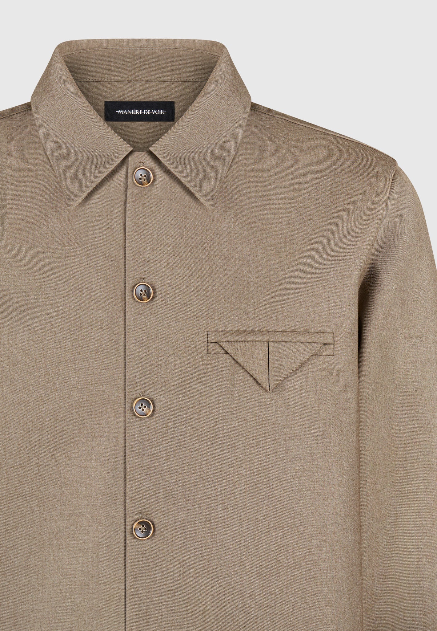 Leo - Hatched Tailored Long Sleeve Overshirt - Khaki - Image 6