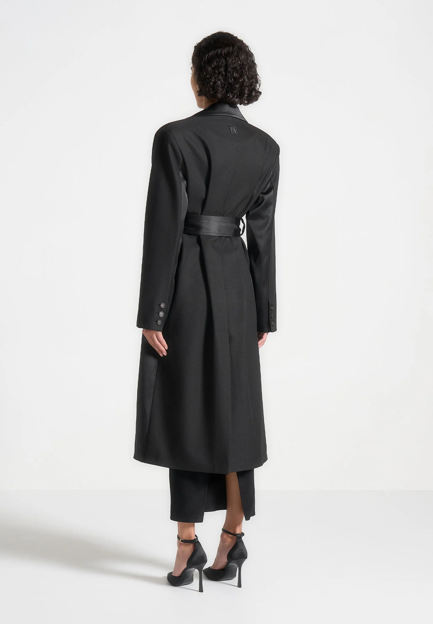 Ilona - Tailored Satin Trench Coat - Black - Image 5
