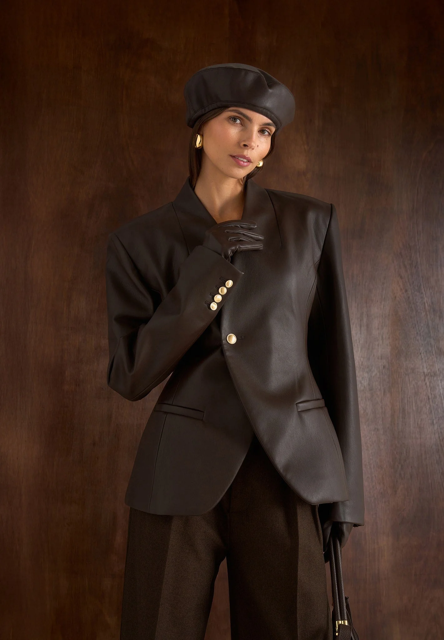 Ina - Leather Cinched Waist Kimono Blazer - Brown - Image 2