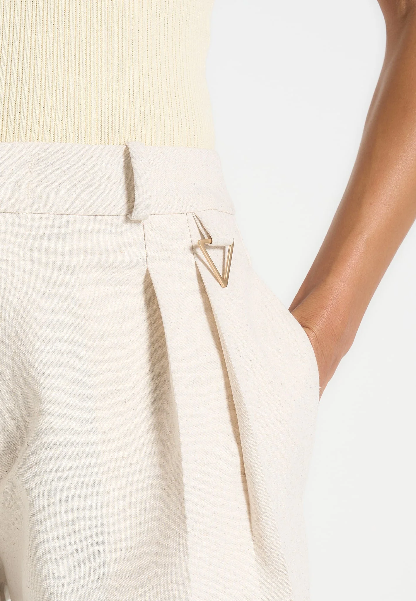 Ingrid - Linen Twin Pleat Trousers - Natural - Image 3