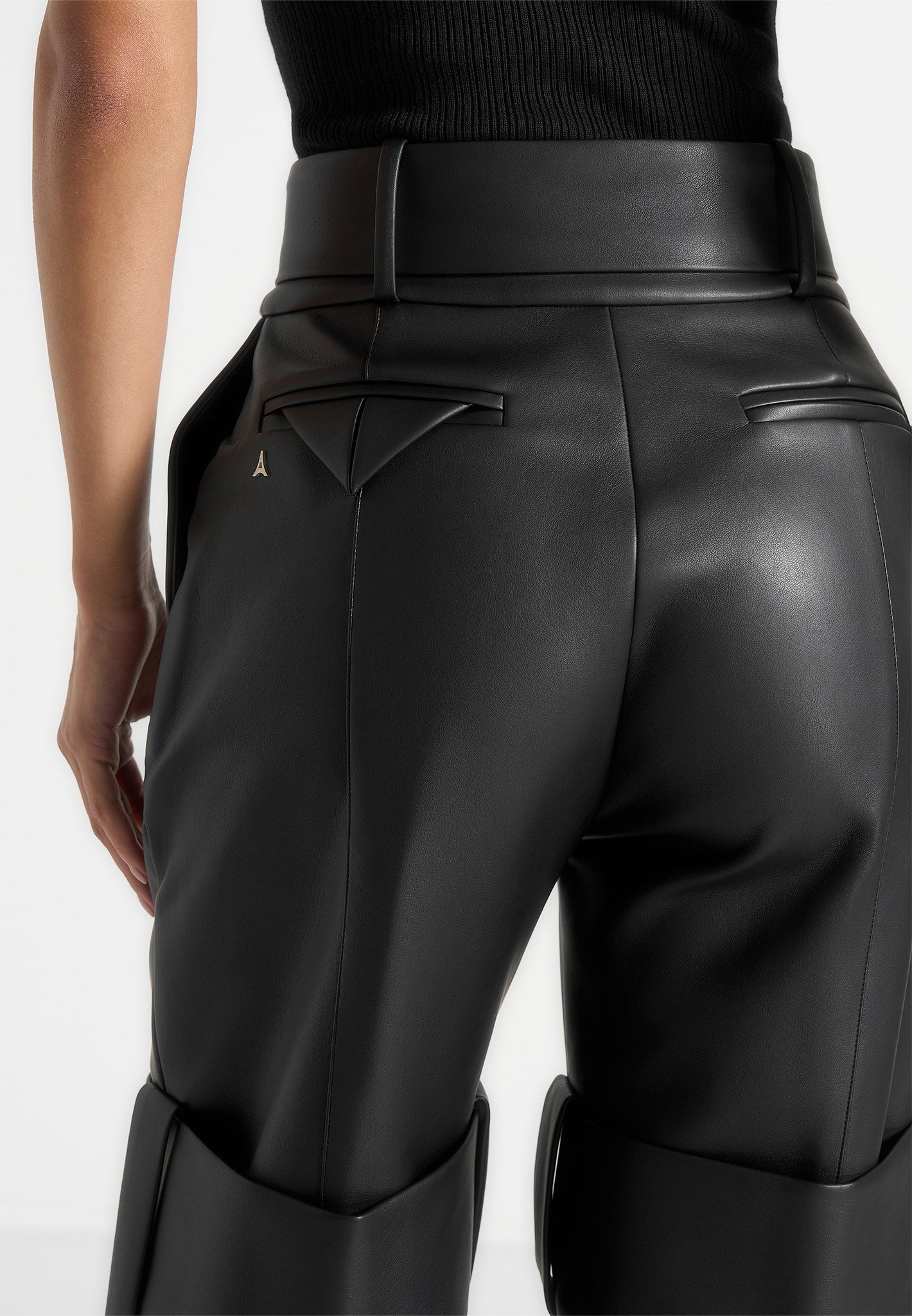 Isabelle - Leather Belted Strap Detail Trousers - Black - Image 5