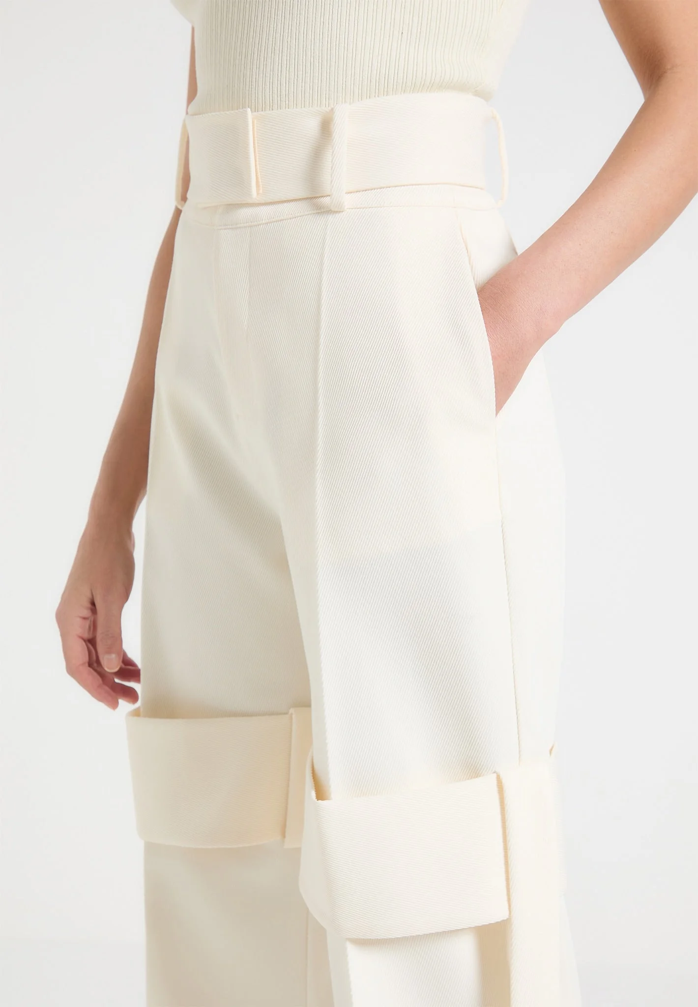 Isabelle - Tailored Belted Strap Detail Trousers - Off White - Image 5
