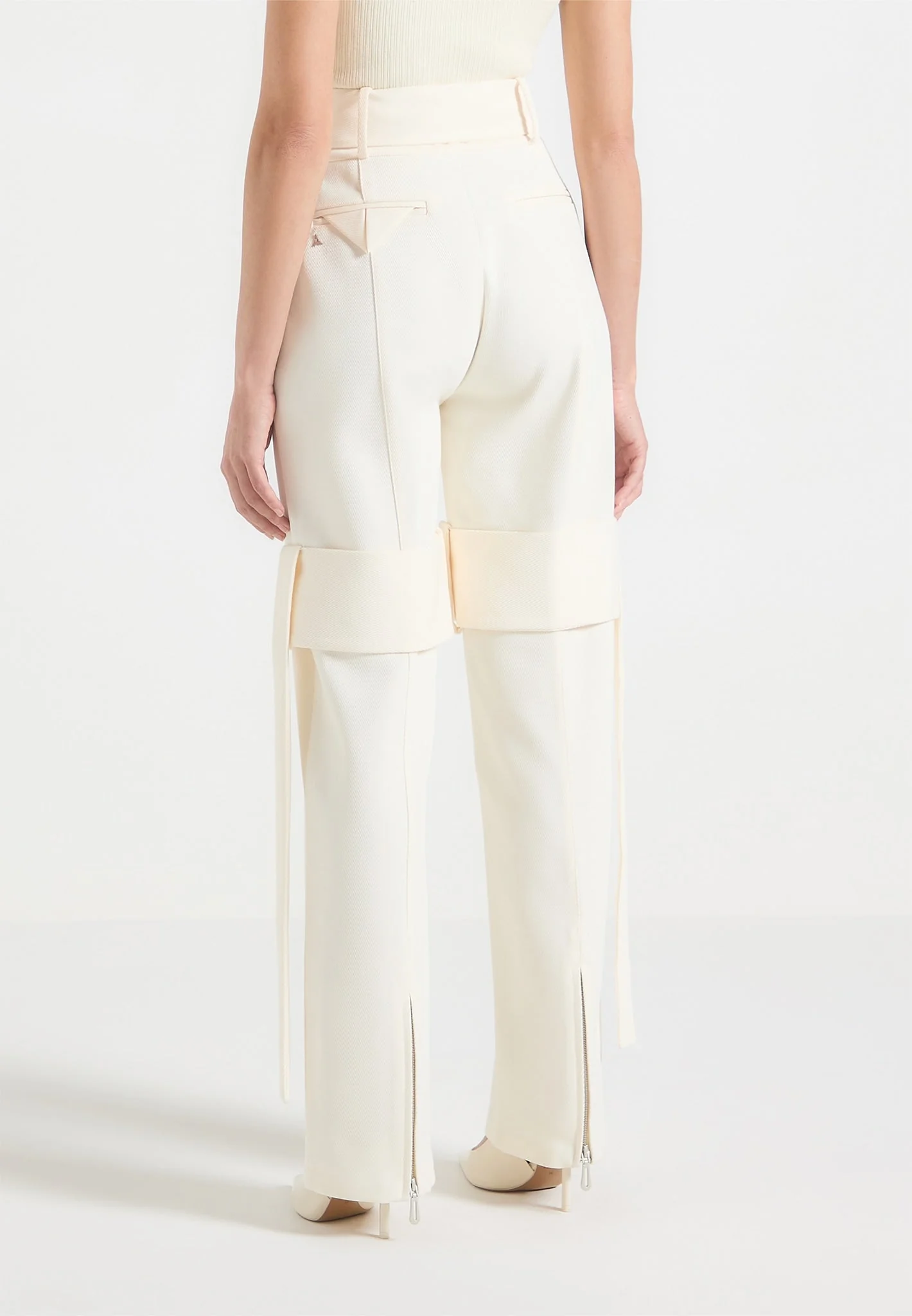 Isabelle - Tailored Belted Strap Detail Trousers - Off White - Image 7