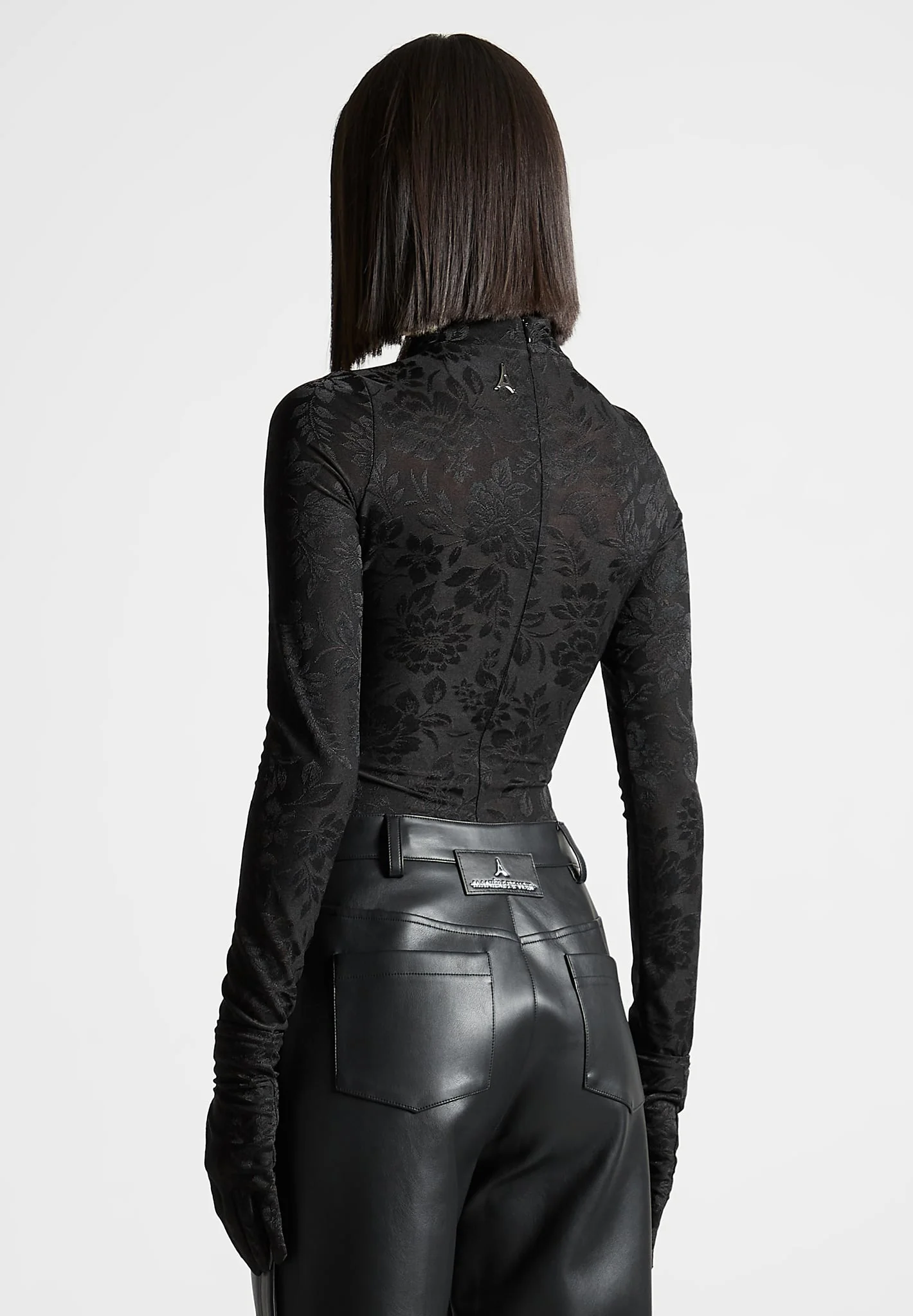 Ivy - Jacquard Bodysuit with Gloves - Black - Image 3