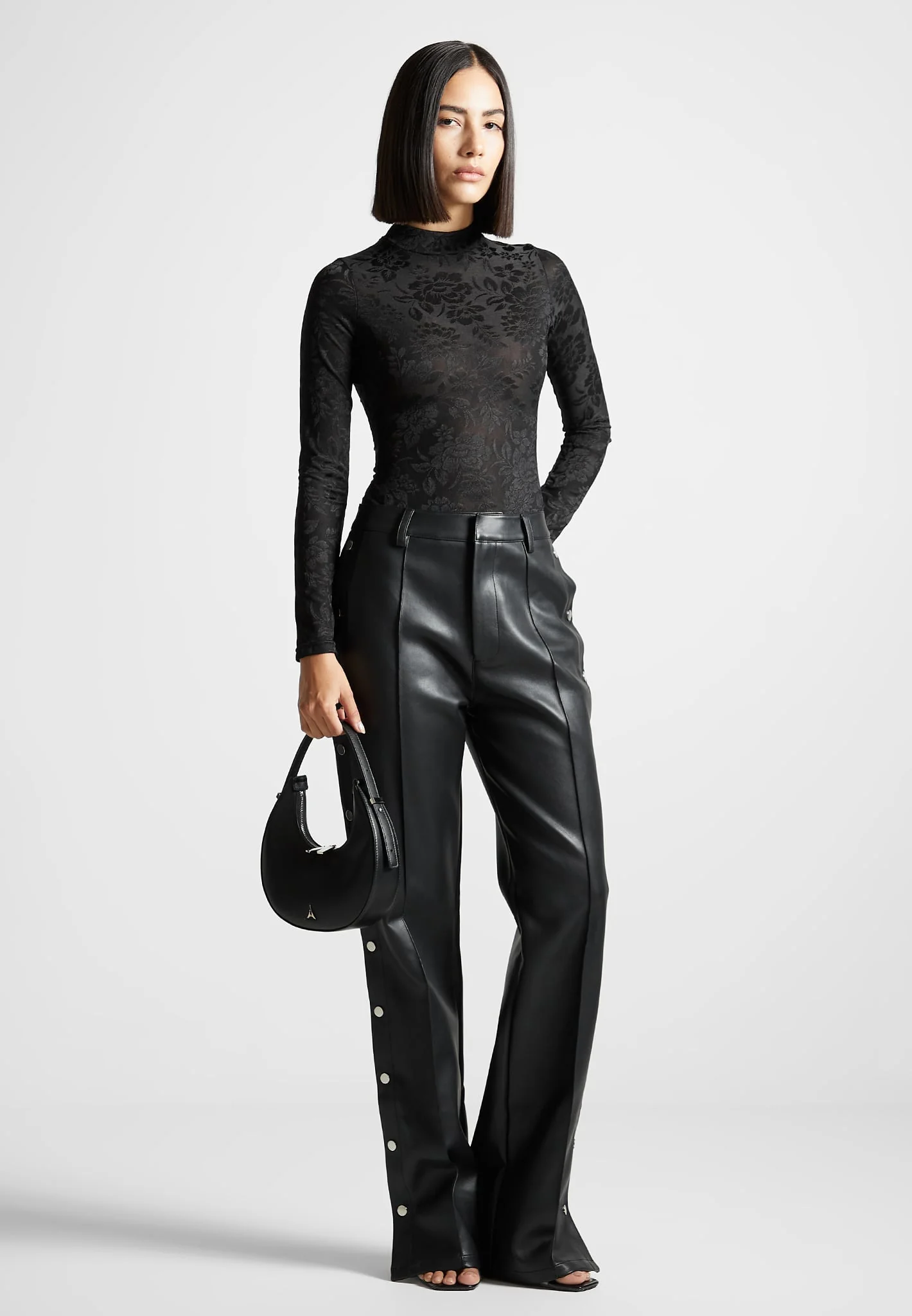 Ivy - Jacquard Bodysuit with Gloves - Black - Image 4