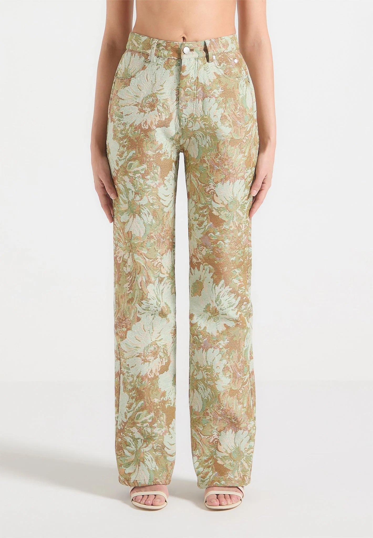 Gia - Jacquard High Rise Straight Leg Jeans - Sage - Image 4