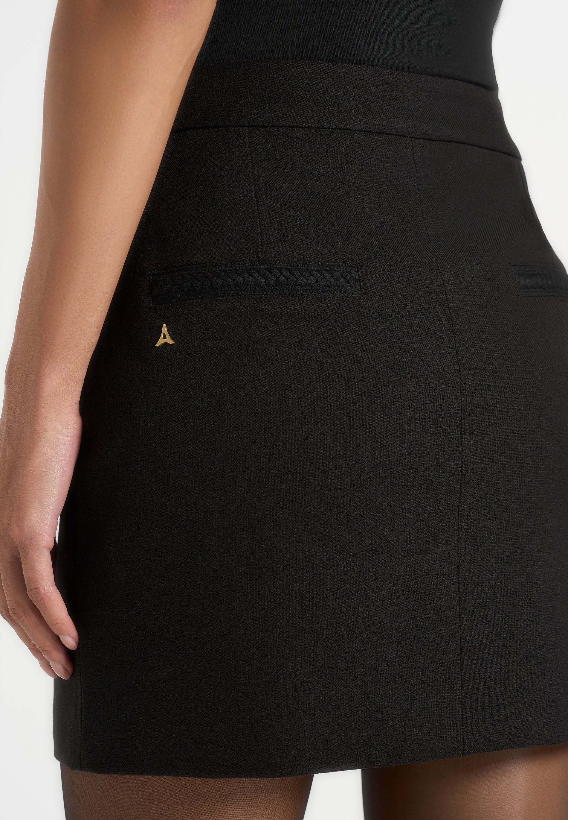 Josette - Tailored Mini Skirt With Braided Trim - Black - Image 4