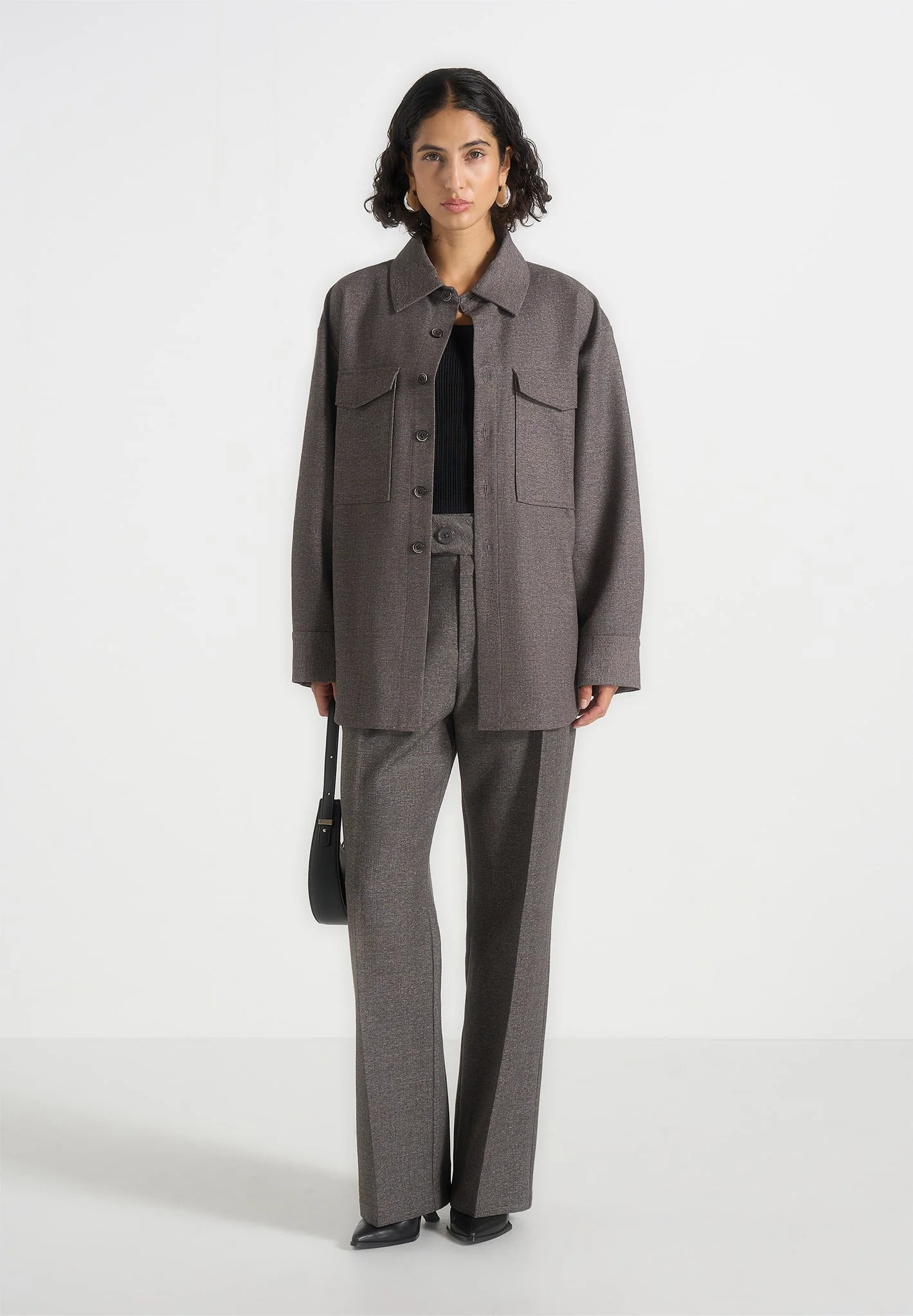 Joy - Tailored Oversized Shirt - Grey Marl