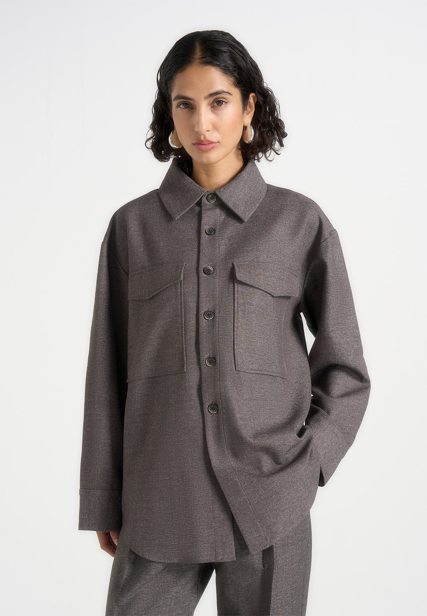 Joy - Tailored Oversized Shirt - Grey Marl - Image 2