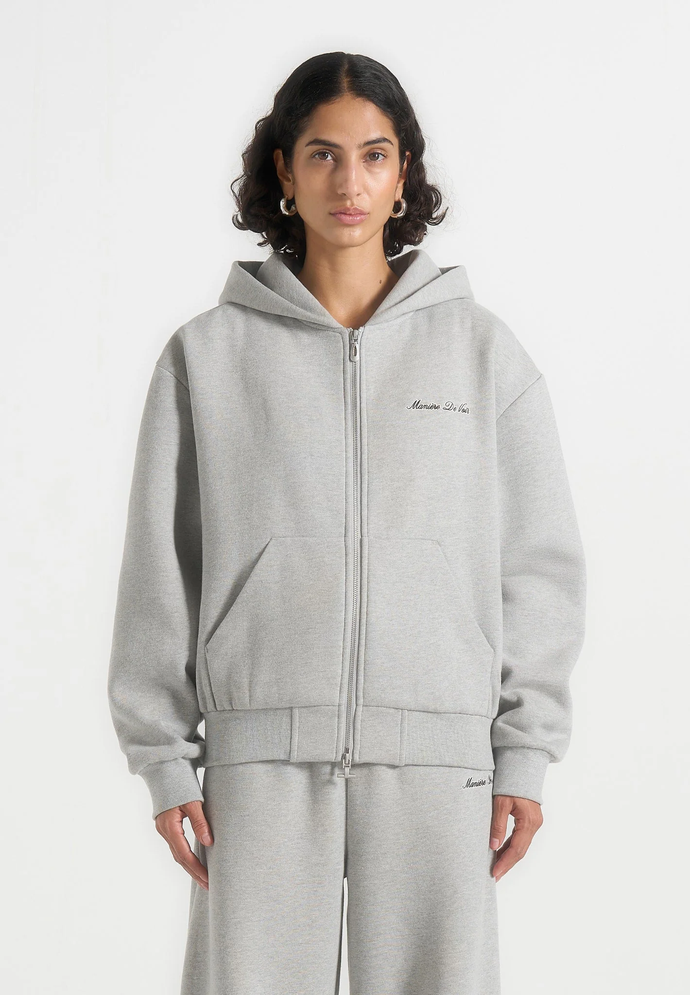 JS002 - Unisex Signature Relaxed Fit Zip Hoodie - Marl Grey - Image 4