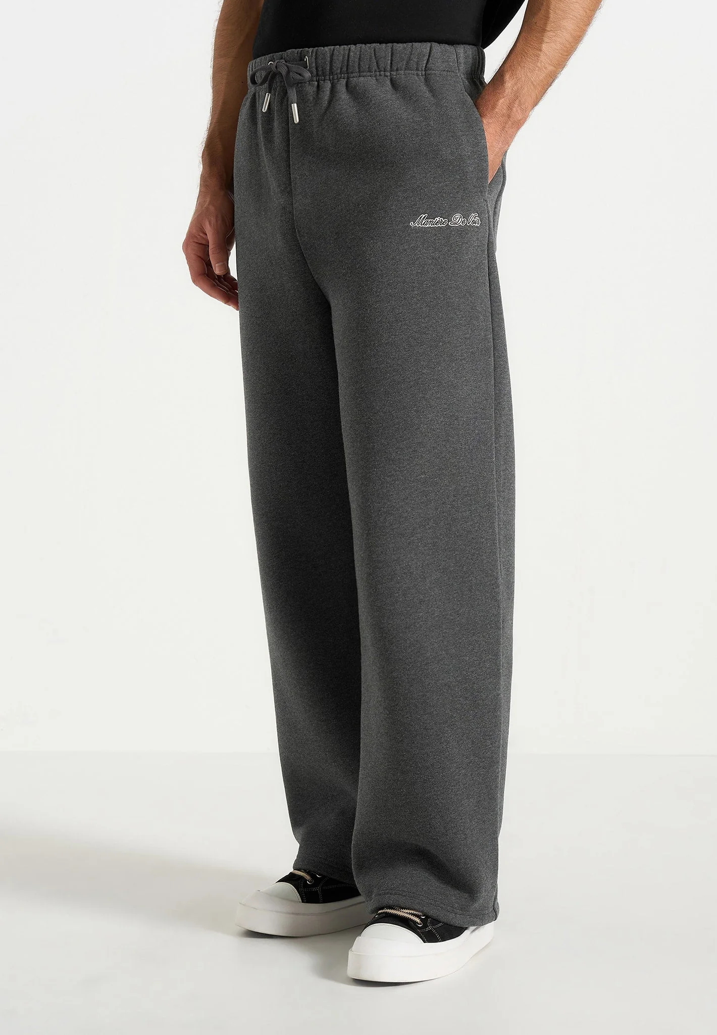 JS003 - Unisex Signature Wide Leg Joggers - Charcoal Grey - Image 2