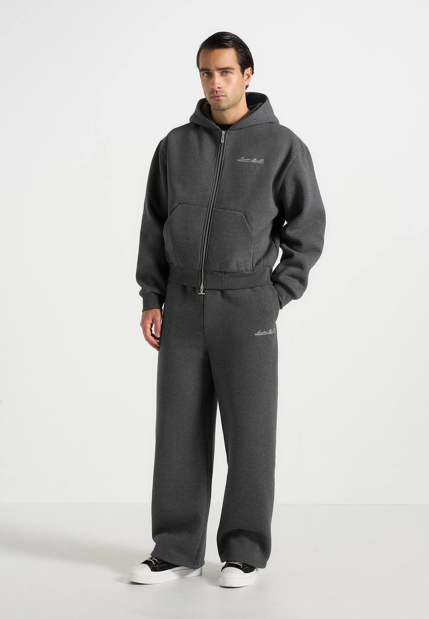JS003 - Unisex Signature Wide Leg Joggers - Charcoal Grey - Image 4