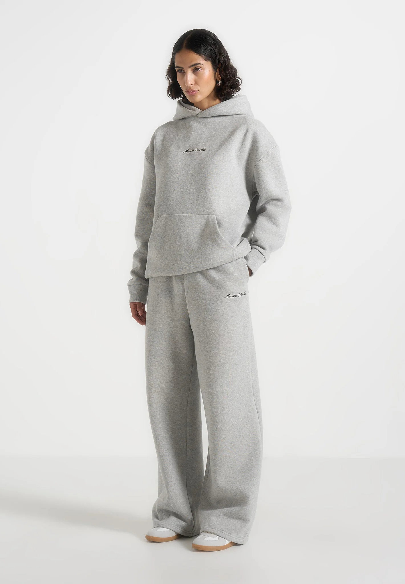 JS003 - Unisex Signature Wide Leg Joggers - Marl Grey - Image 4