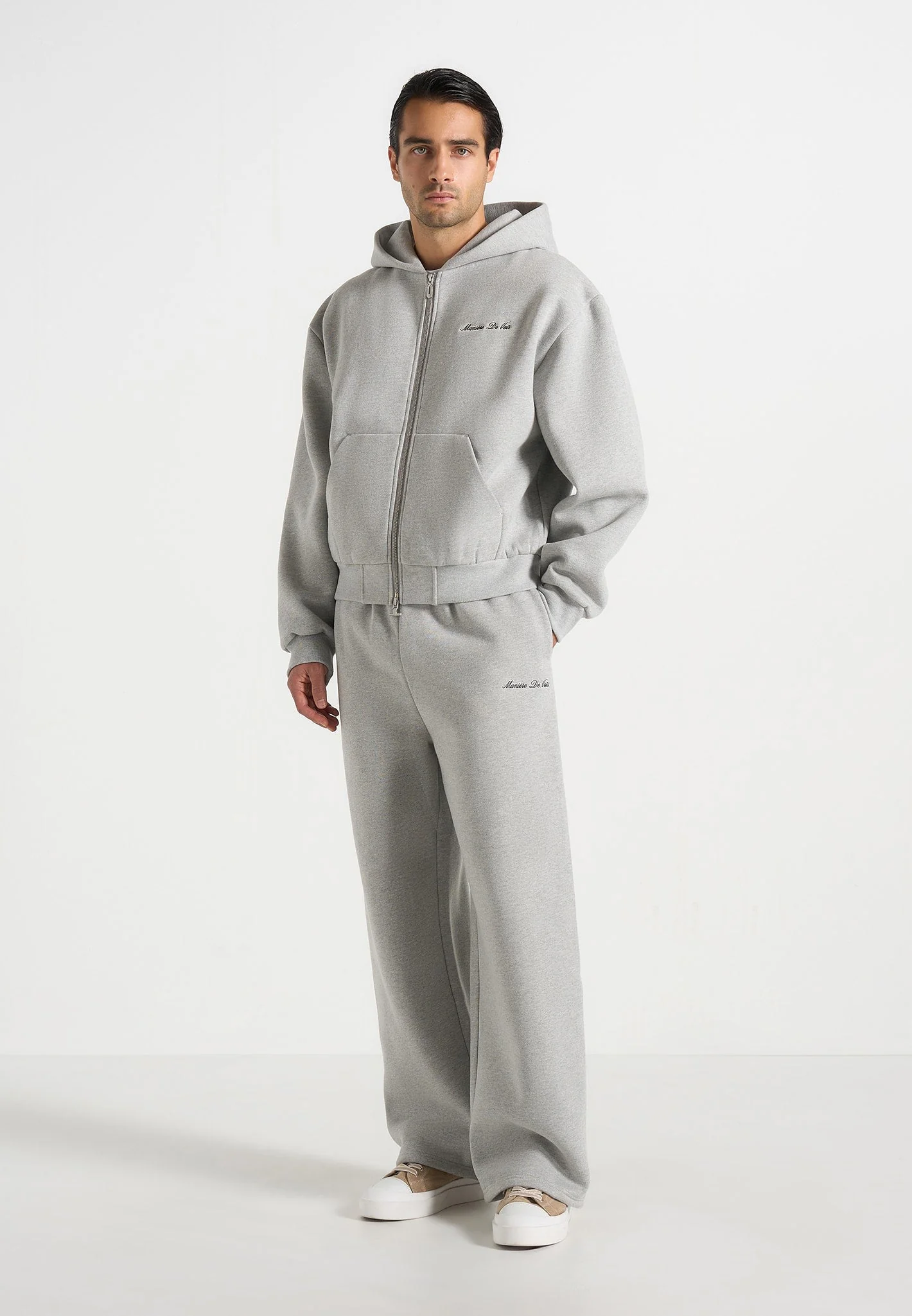JS003 - Unisex Signature Wide Leg Joggers - Marl Grey - Image 5
