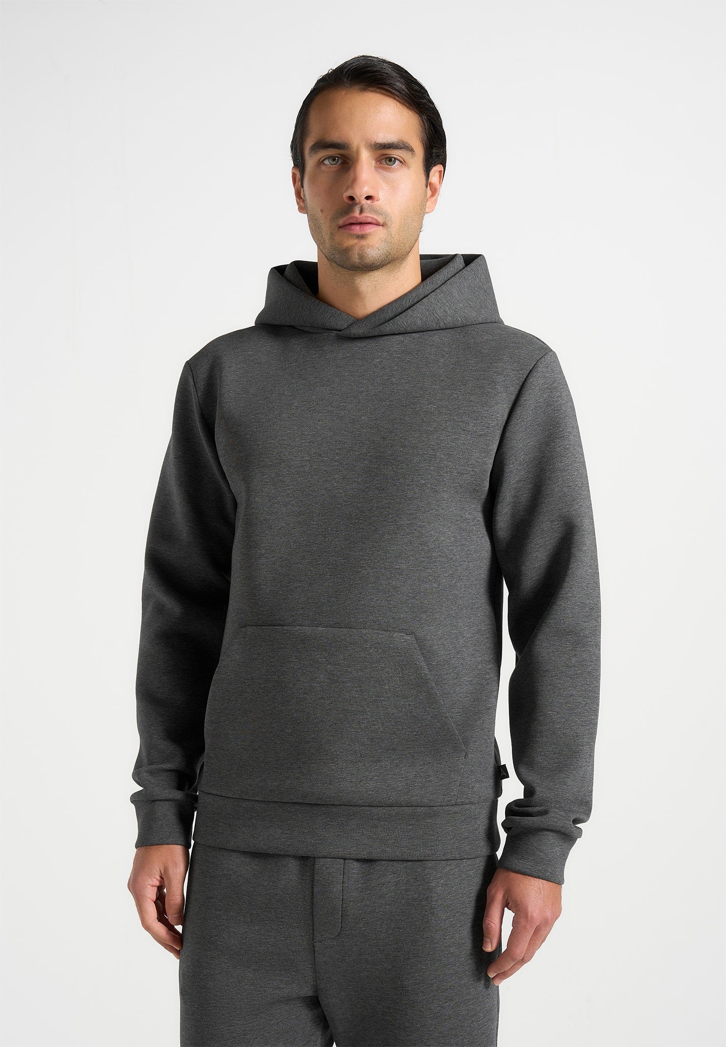 JS007 - Neoprene Minimal Regular Fit Hoodie - Charcoal Grey - Image 2