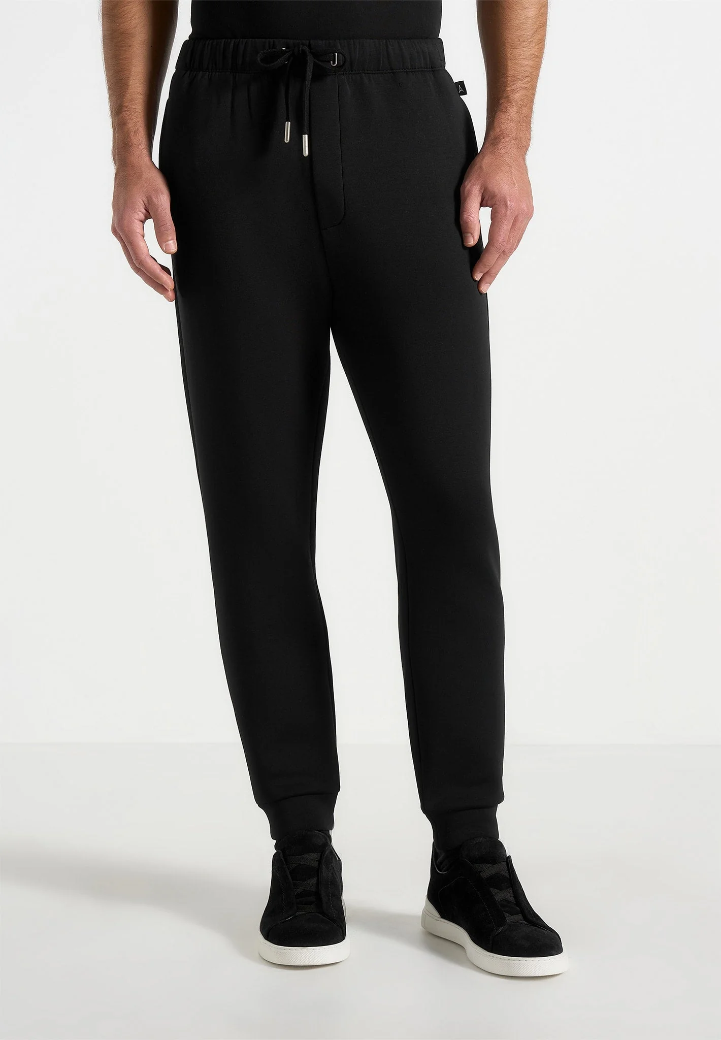 JS008 - Neoprene Minimal Tapered Fit Cuffed Joggers - Black - Image 2