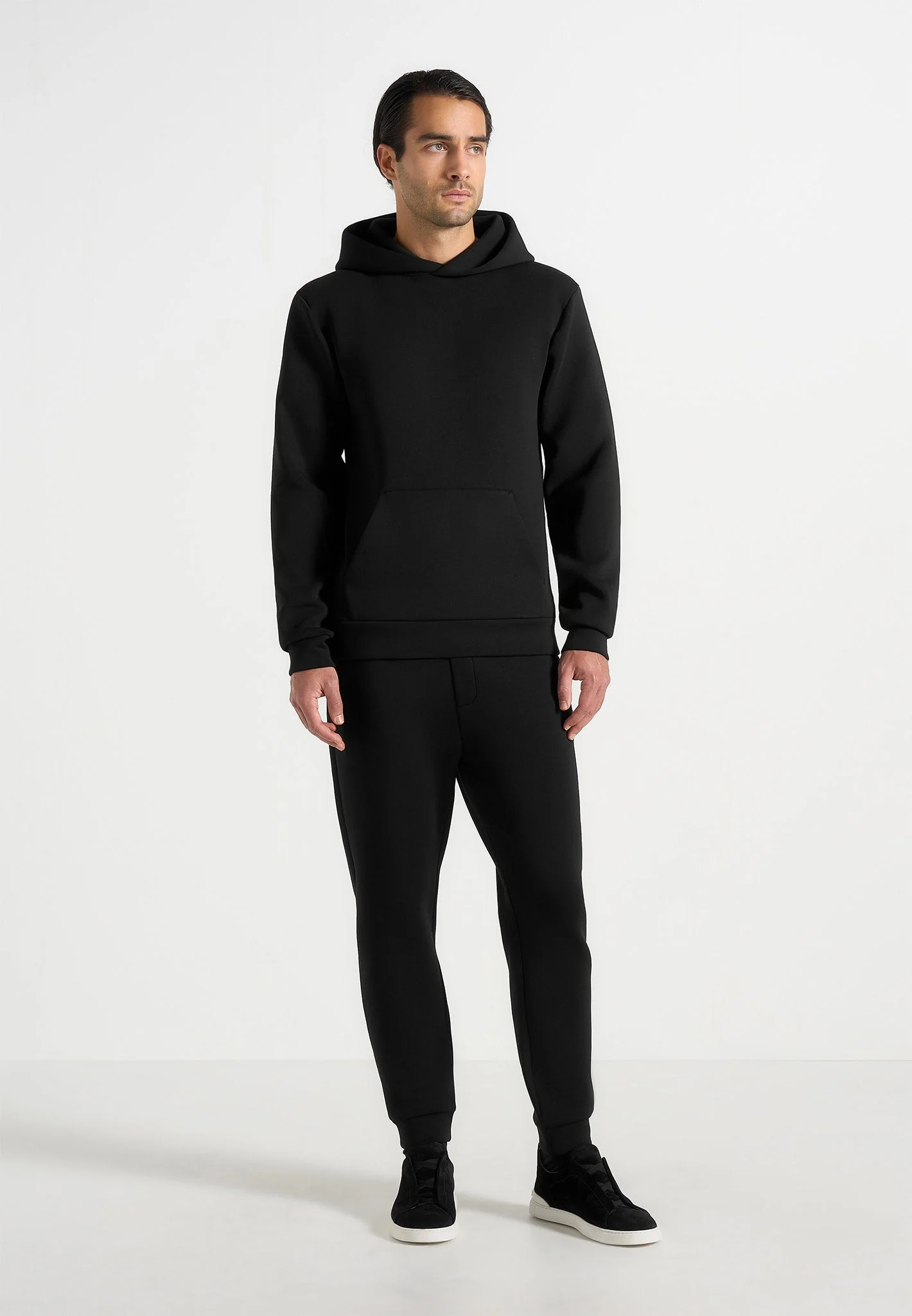 JS008 - Neoprene Minimal Tapered Fit Cuffed Joggers - Black - Image 3