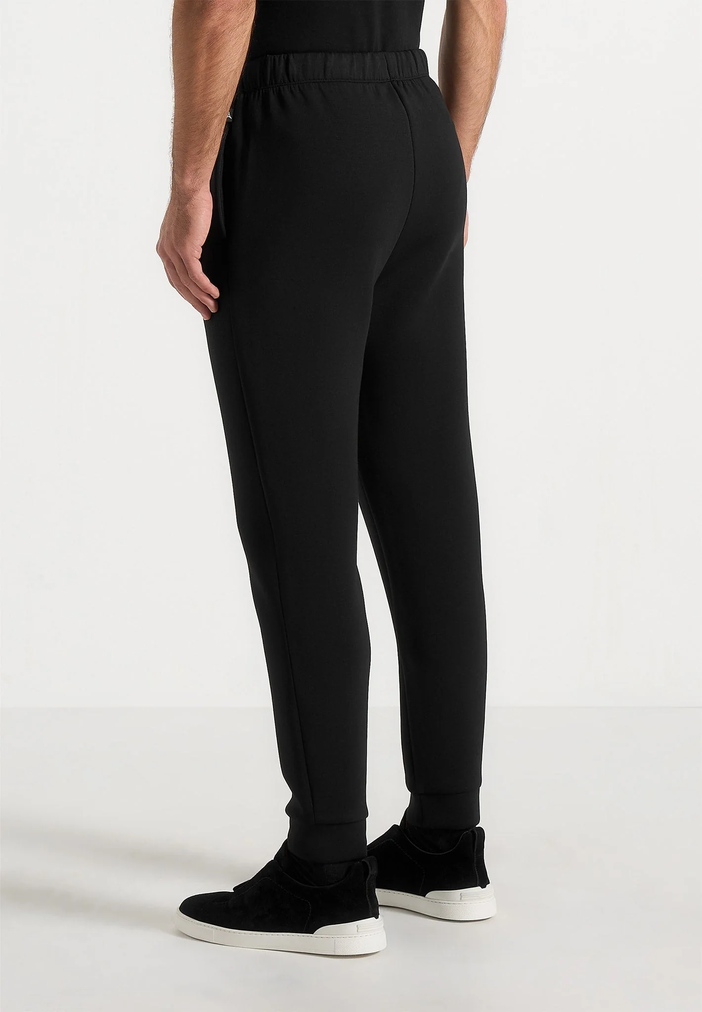 JS008 - Neoprene Minimal Tapered Fit Cuffed Joggers - Black - Image 5
