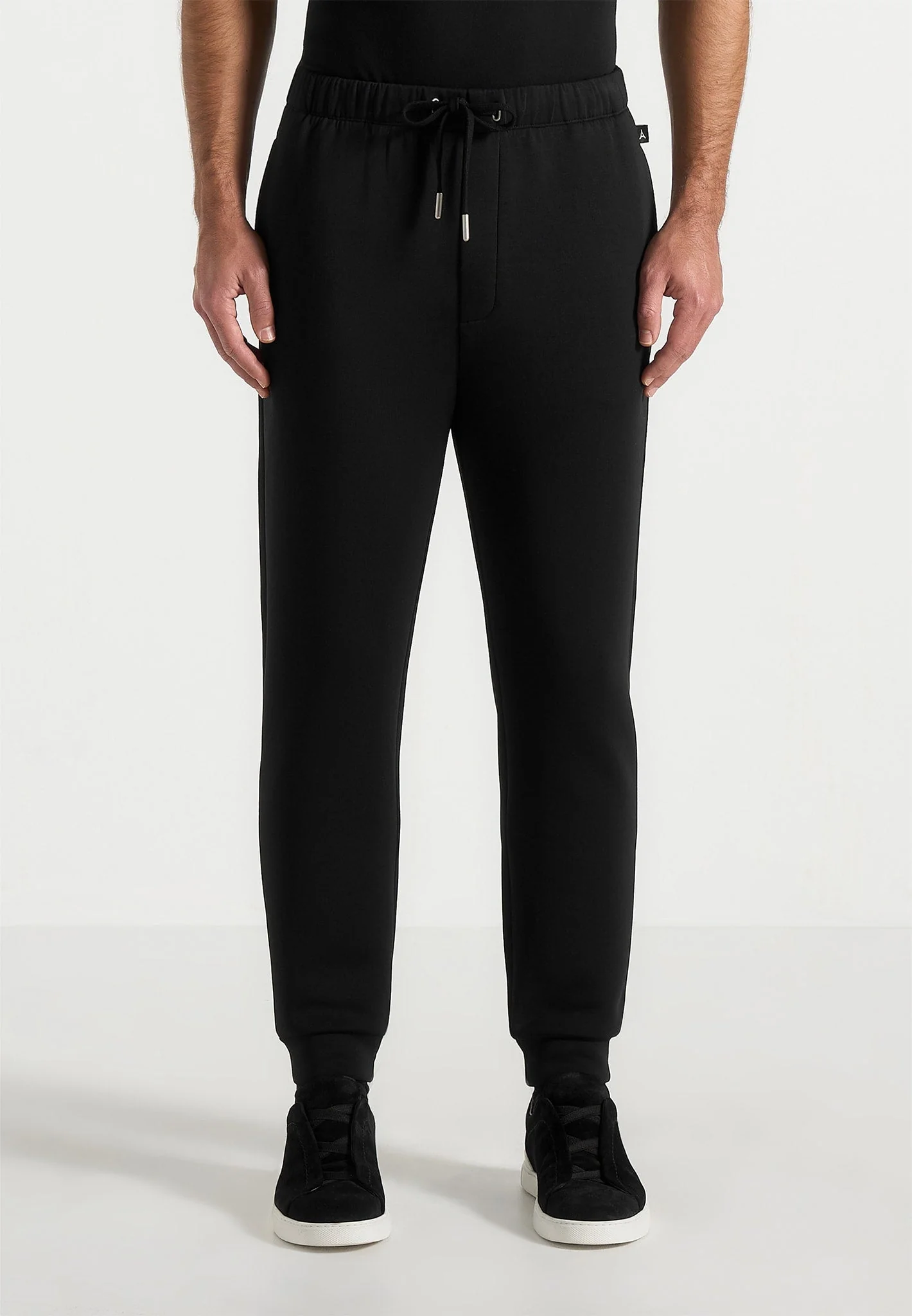 JS008 - Neoprene Minimal Tapered Fit Cuffed Joggers - Black - Image 6