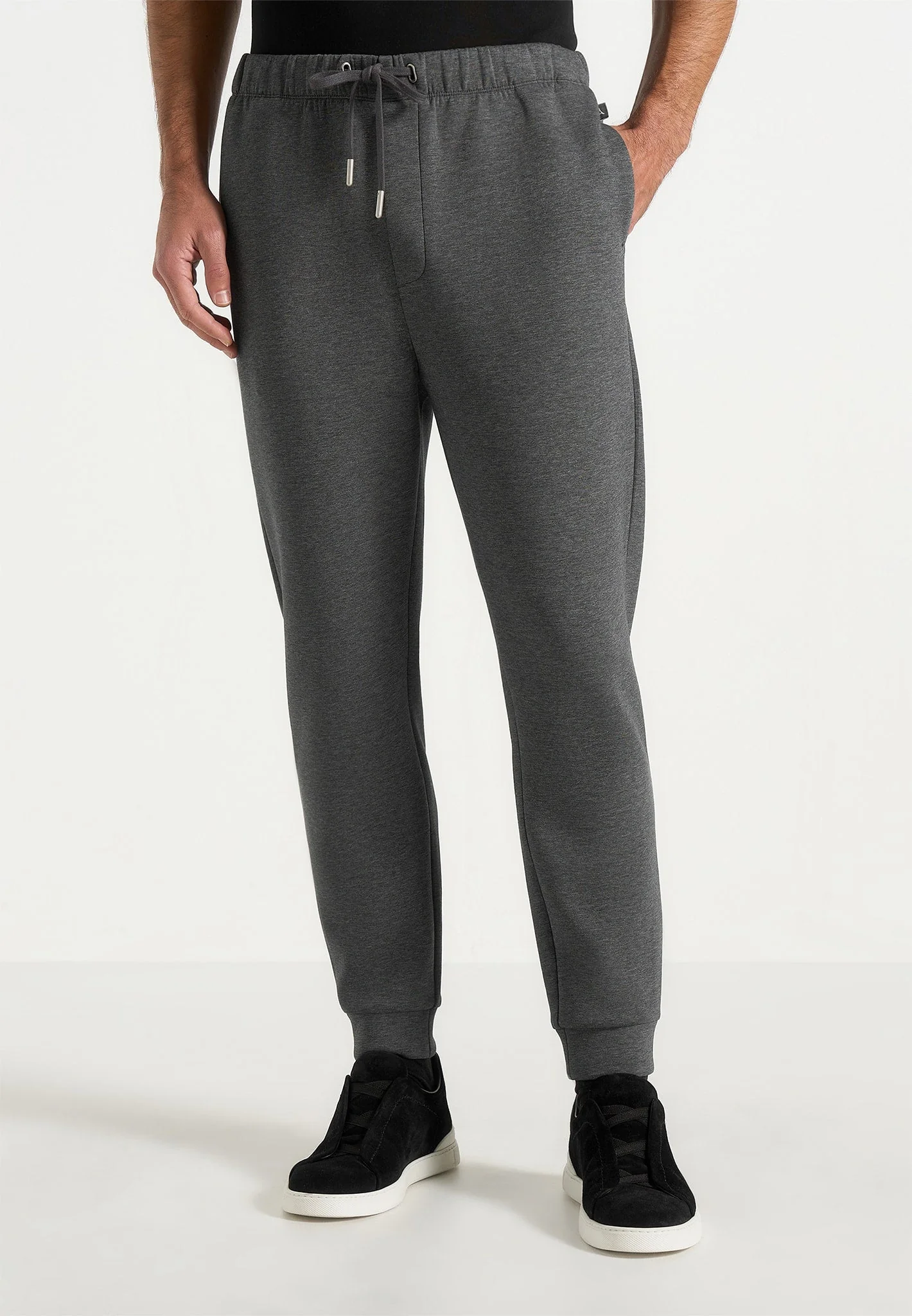 JS008 - Neoprene Minimal Tapered Fit Cuffed Joggers - Charcoal Grey - Image 2