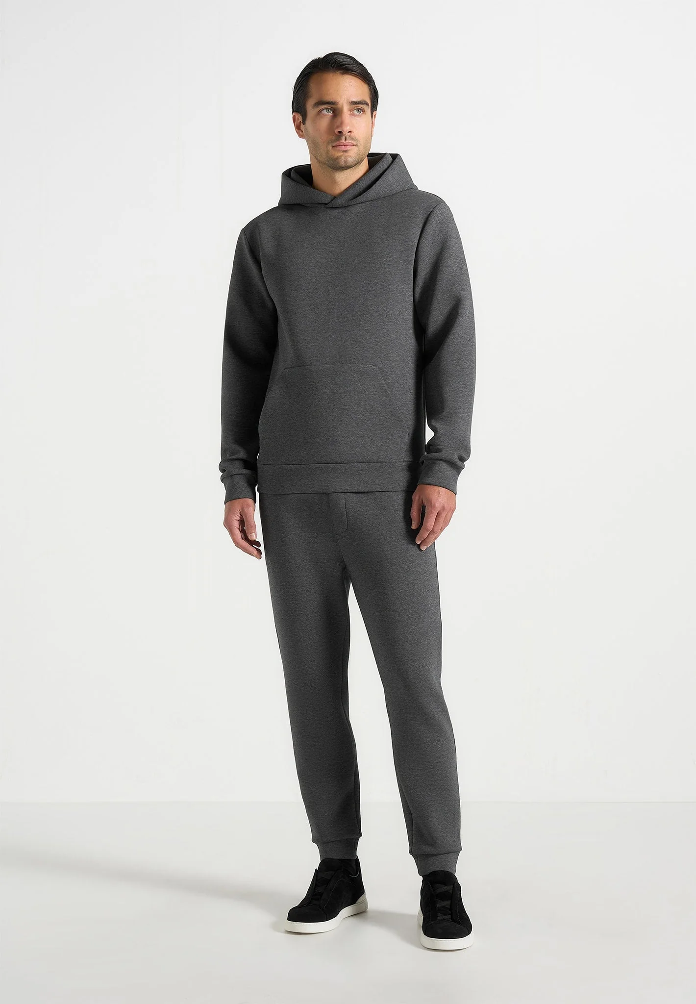 JS008 - Neoprene Minimal Tapered Fit Cuffed Joggers - Charcoal Grey - Image 3