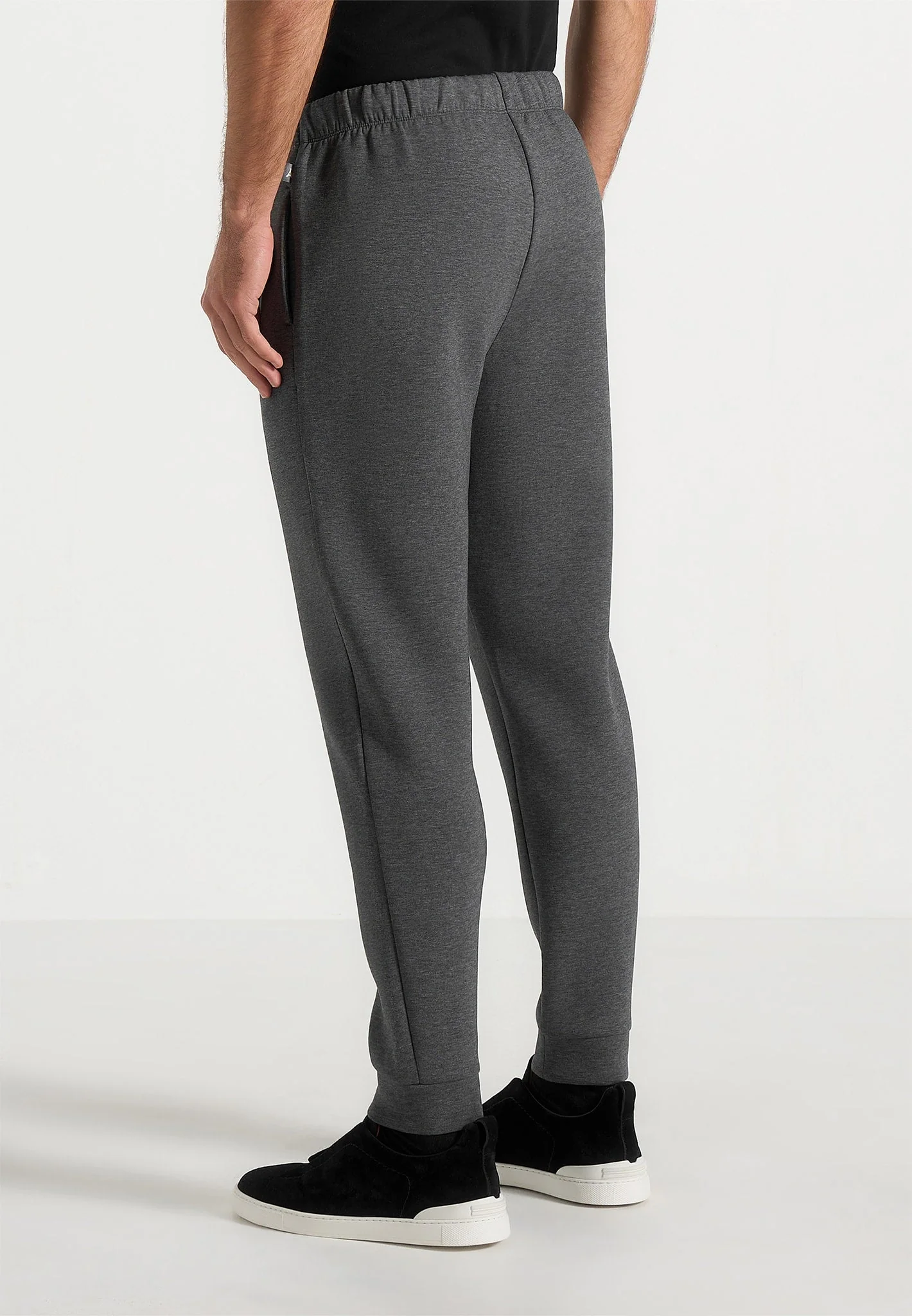 JS008 - Neoprene Minimal Tapered Fit Cuffed Joggers - Charcoal Grey - Image 5