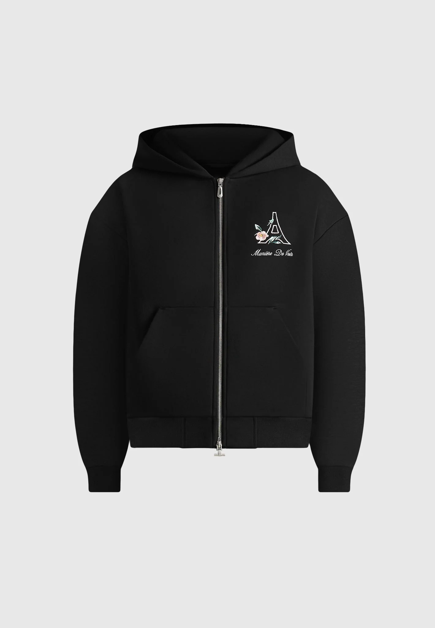 JS009 - Unisex Floral Eiffel Zip Hoodie - Black - Image 8