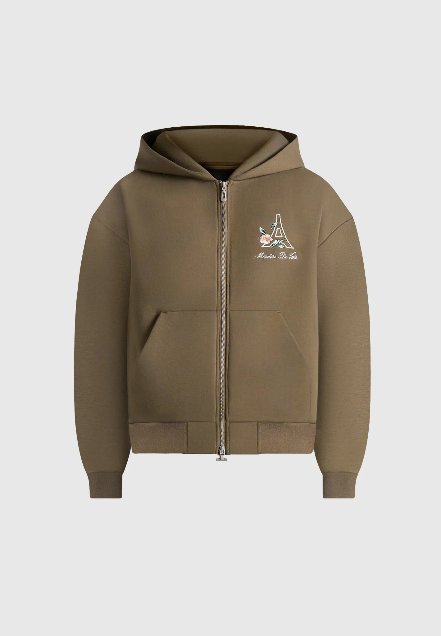 JS009 - Unisex Floral Eiffel Zip Hoodie - Olive - Image 8