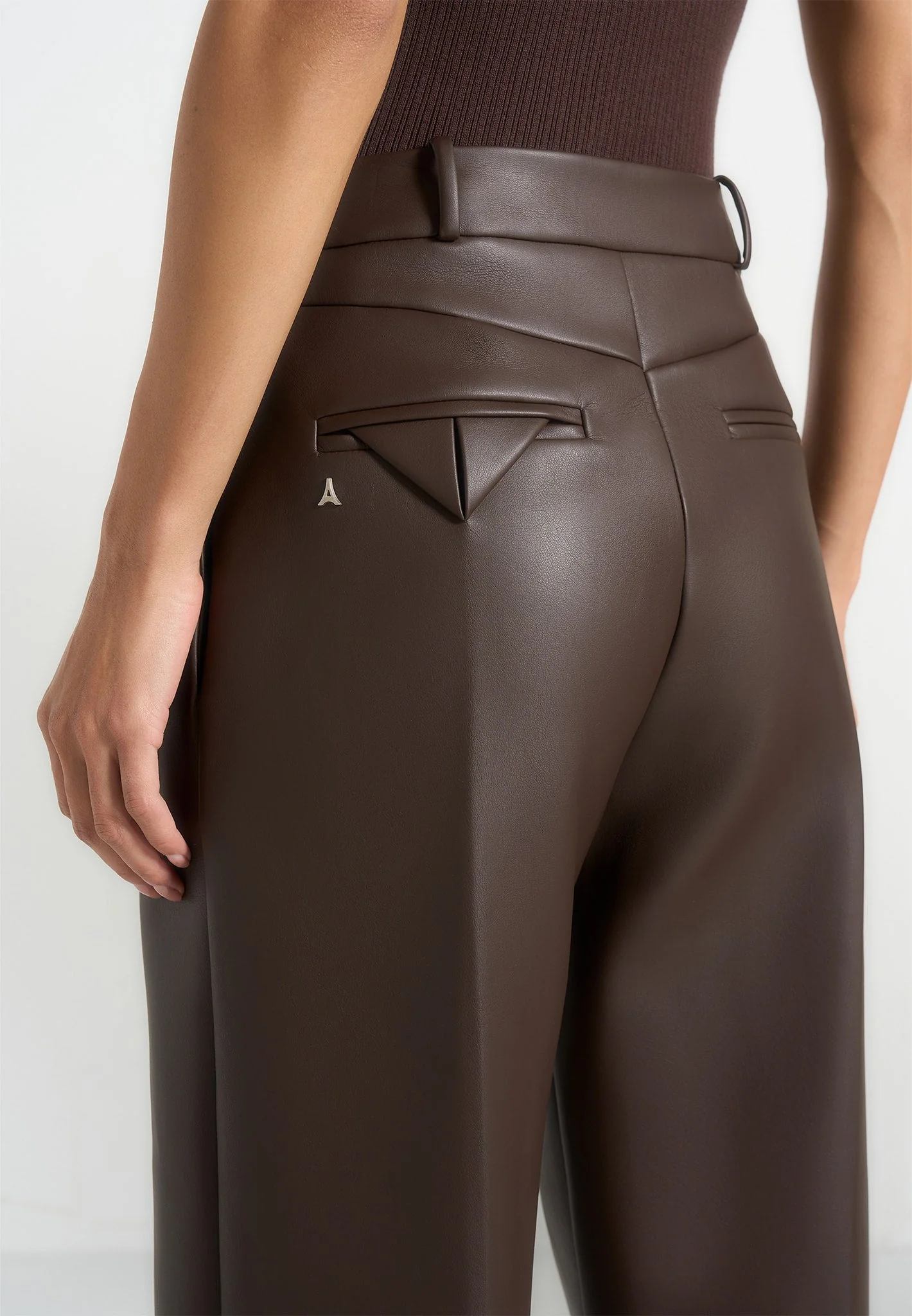 Julie - Leather Twin Pleat Trousers - Brown - Image 5