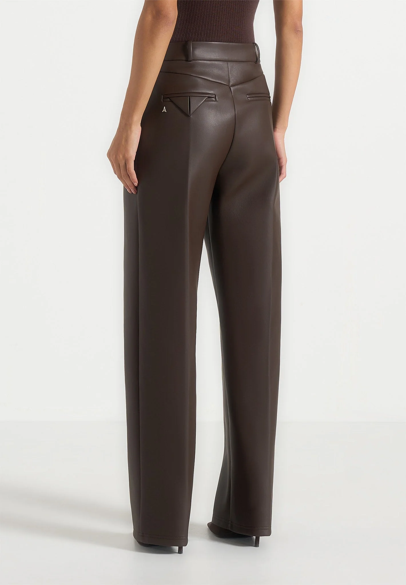 Julie - Leather Twin Pleat Trousers - Brown - Image 6