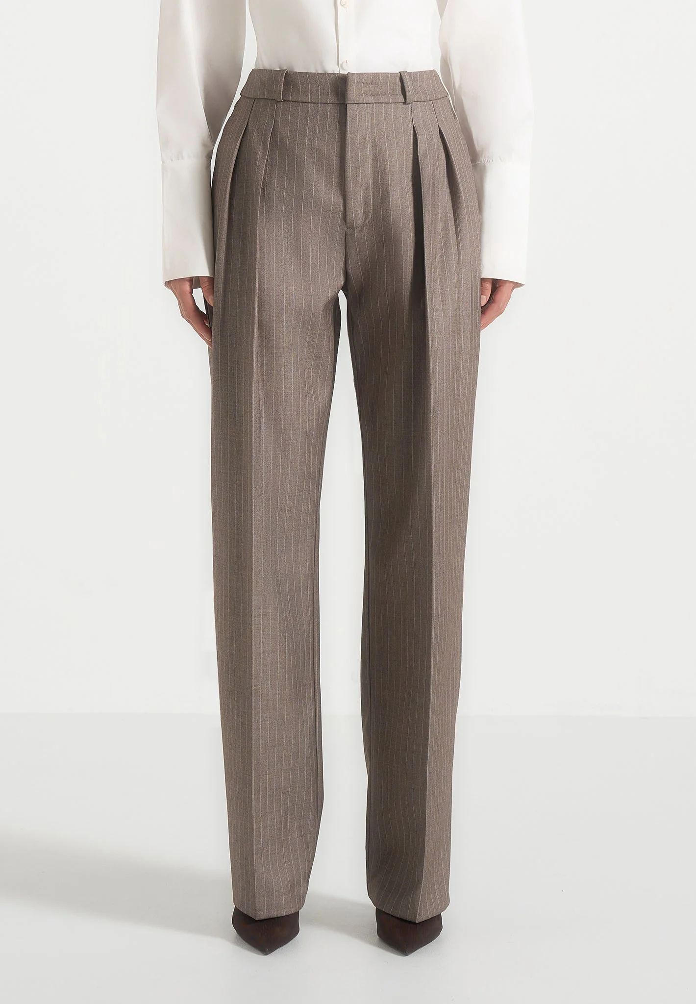 Julie - Pinstripe Tailored Trousers - Taupe - Image 3