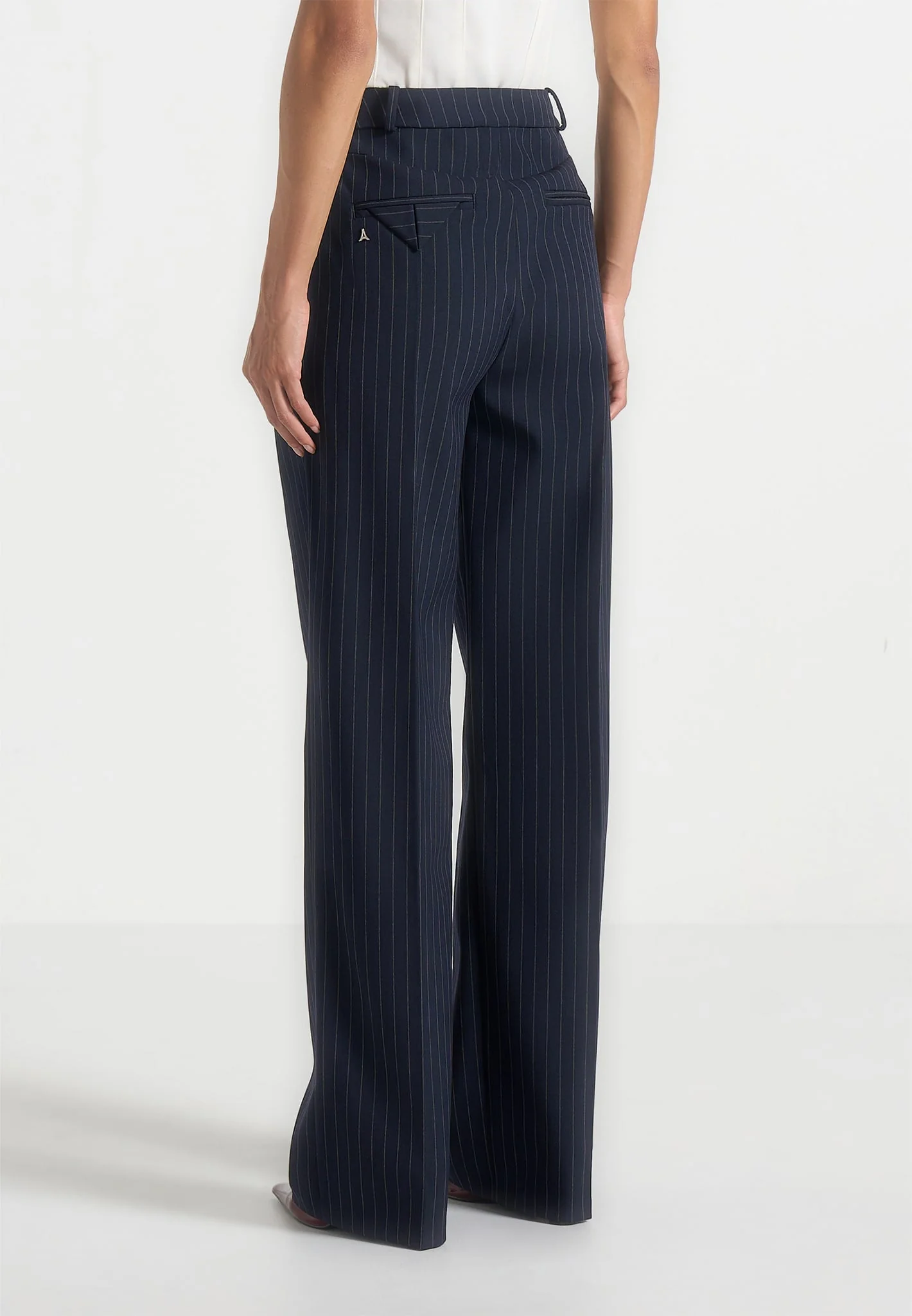 Julie - Pinstripe Twin Pleat Tailored Trousers - Navy - Image 3