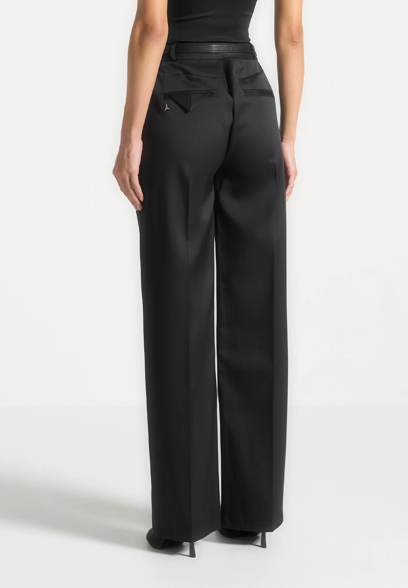 Julie - Sateen Tailored Twin Pleat Trousers - Black - Image 4