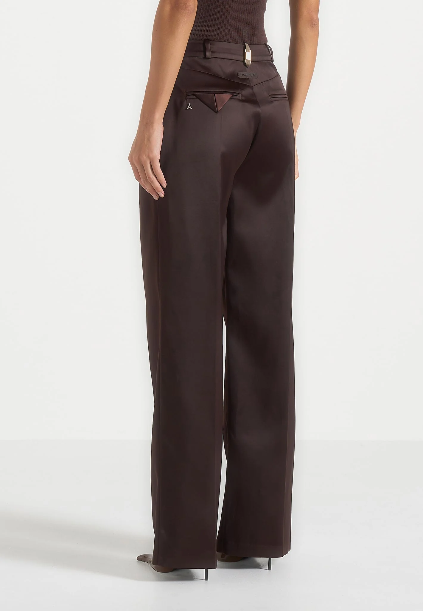 Julie - Satin Twin Pleat Trousers - Brown - Image 4