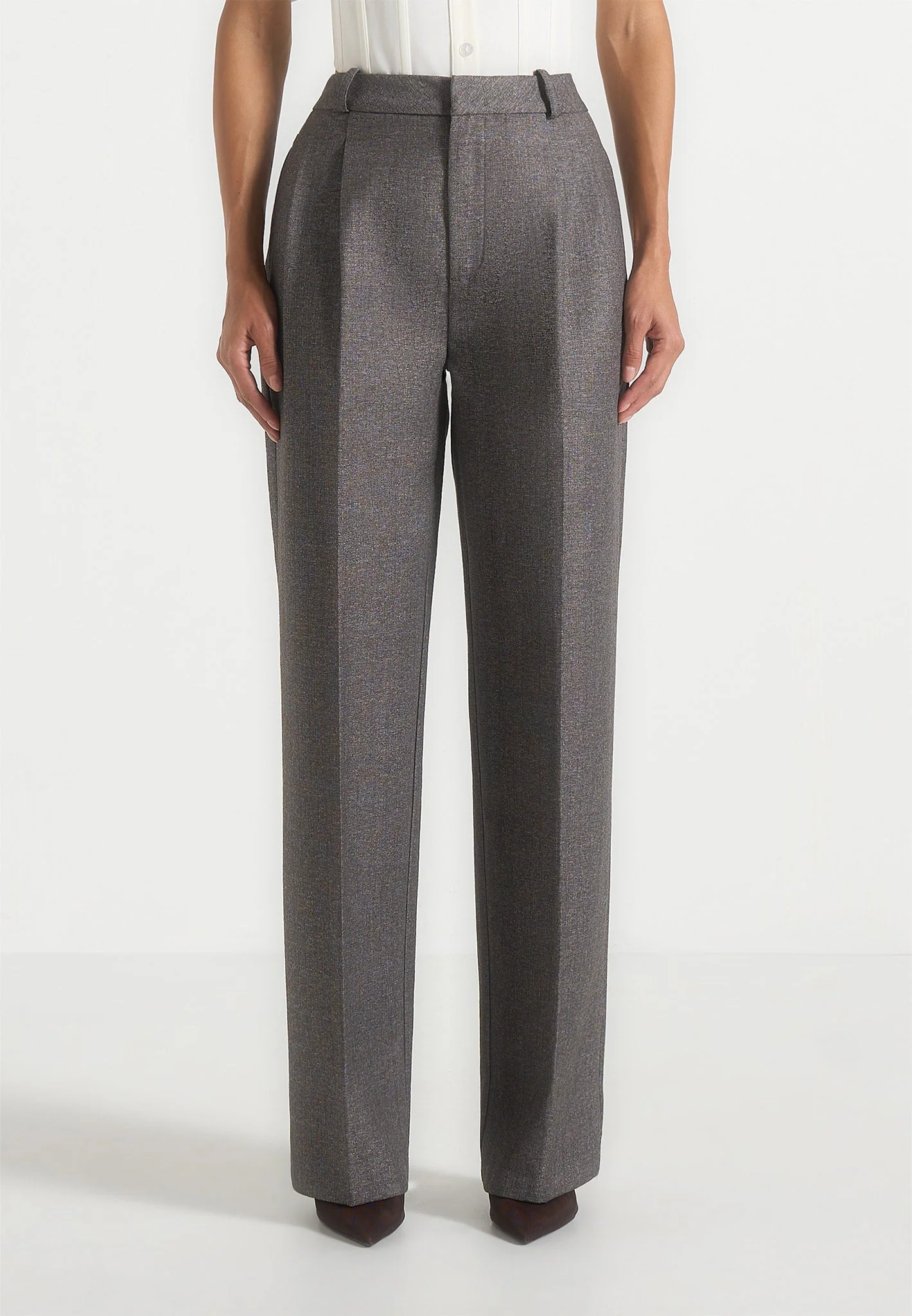 Julie - Speckled Tailored Twin Pleat Trousers - Grey Speckle - Image 3