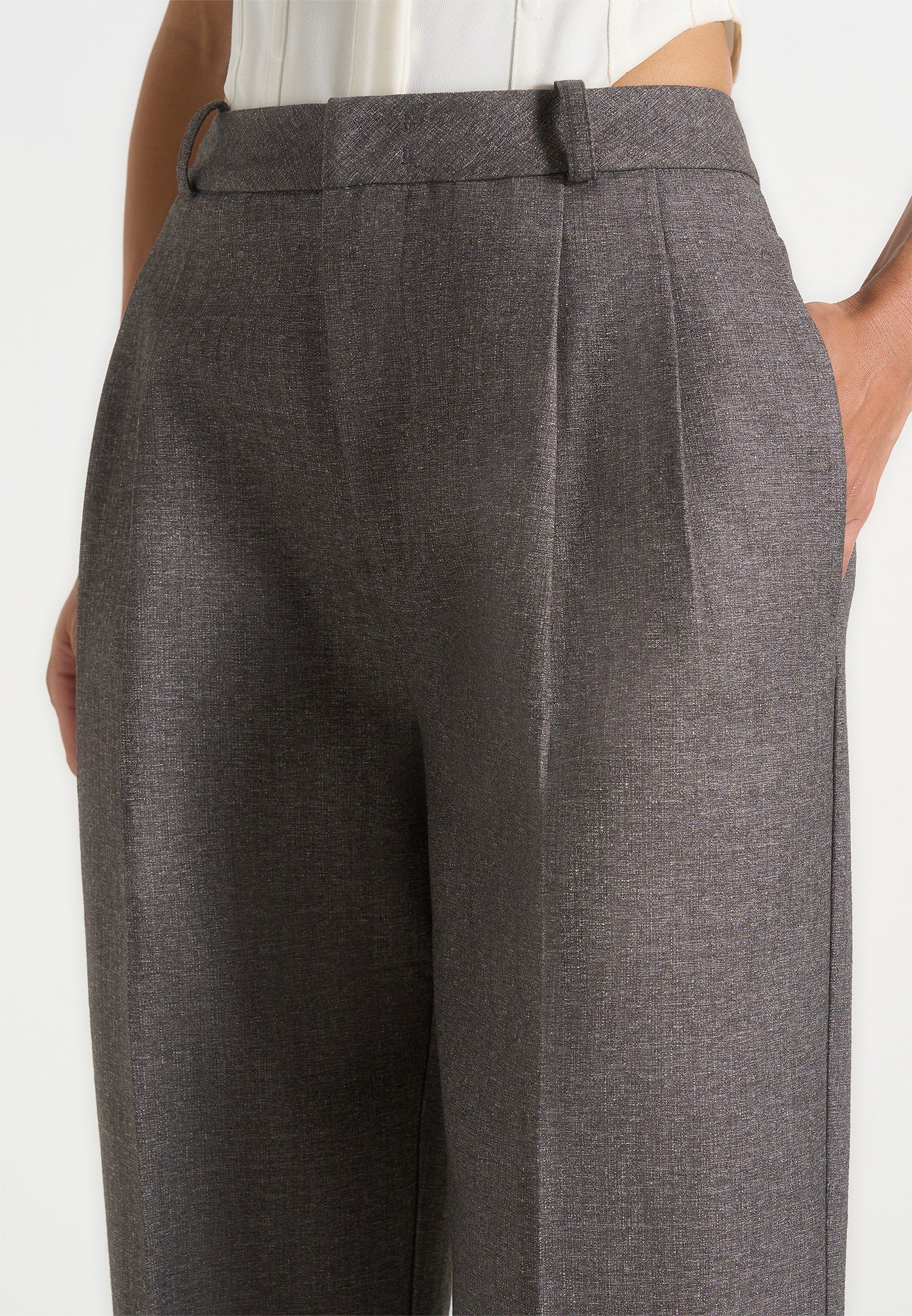 Julie - Speckled Tailored Twin Pleat Trousers - Grey Speckle - Image 4
