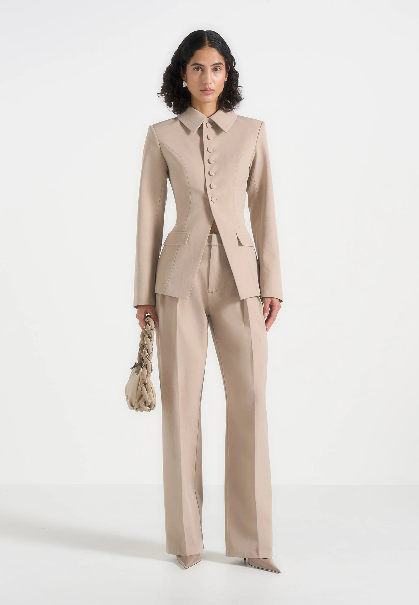 Julie - Tailored Twin Pleat Trousers - Beige - Image 8