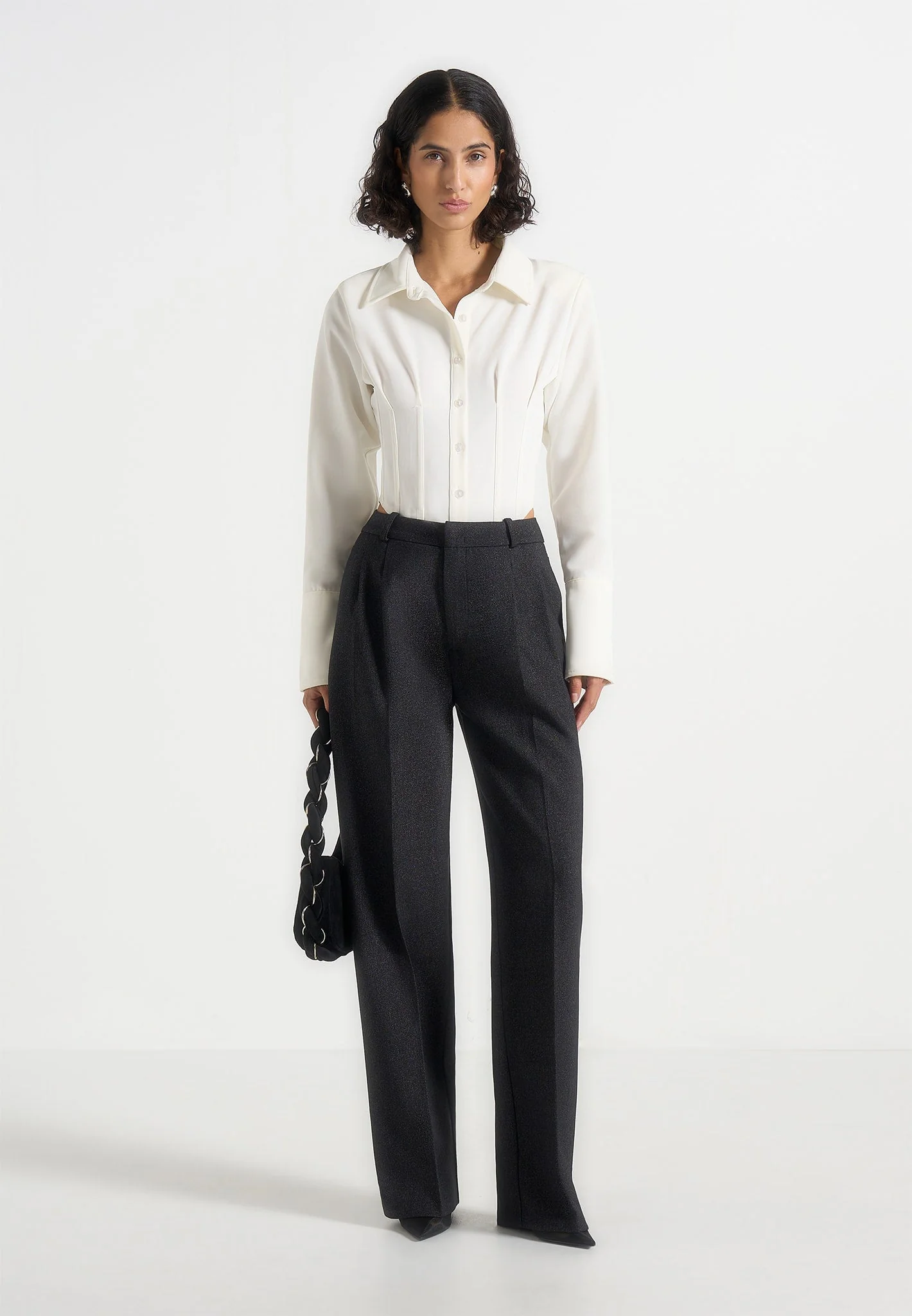 Julie - Tailored Twin Pleat Trousers - Black Speckle - Image 2