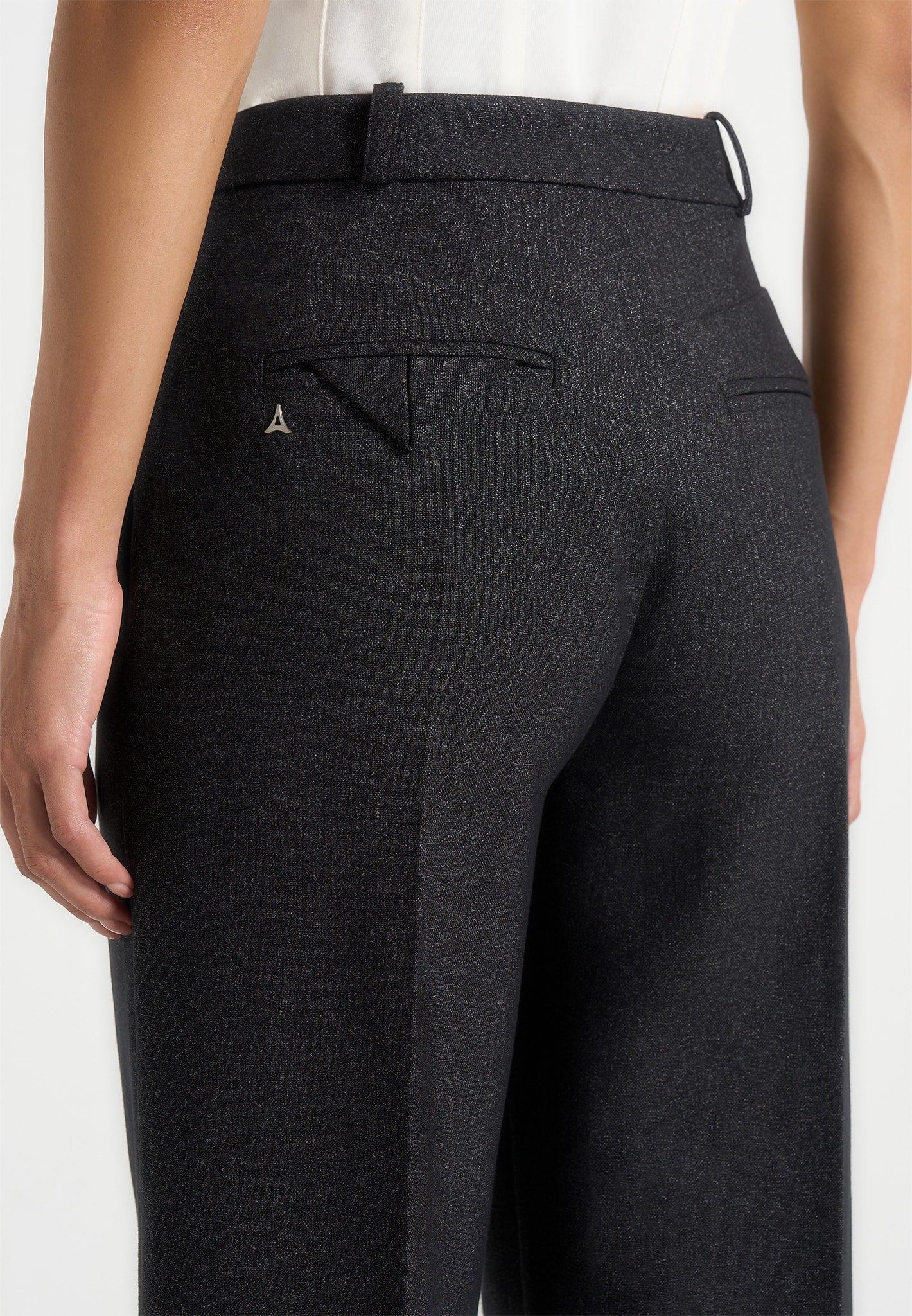 Julie - Tailored Twin Pleat Trousers - Black Speckle - Image 3