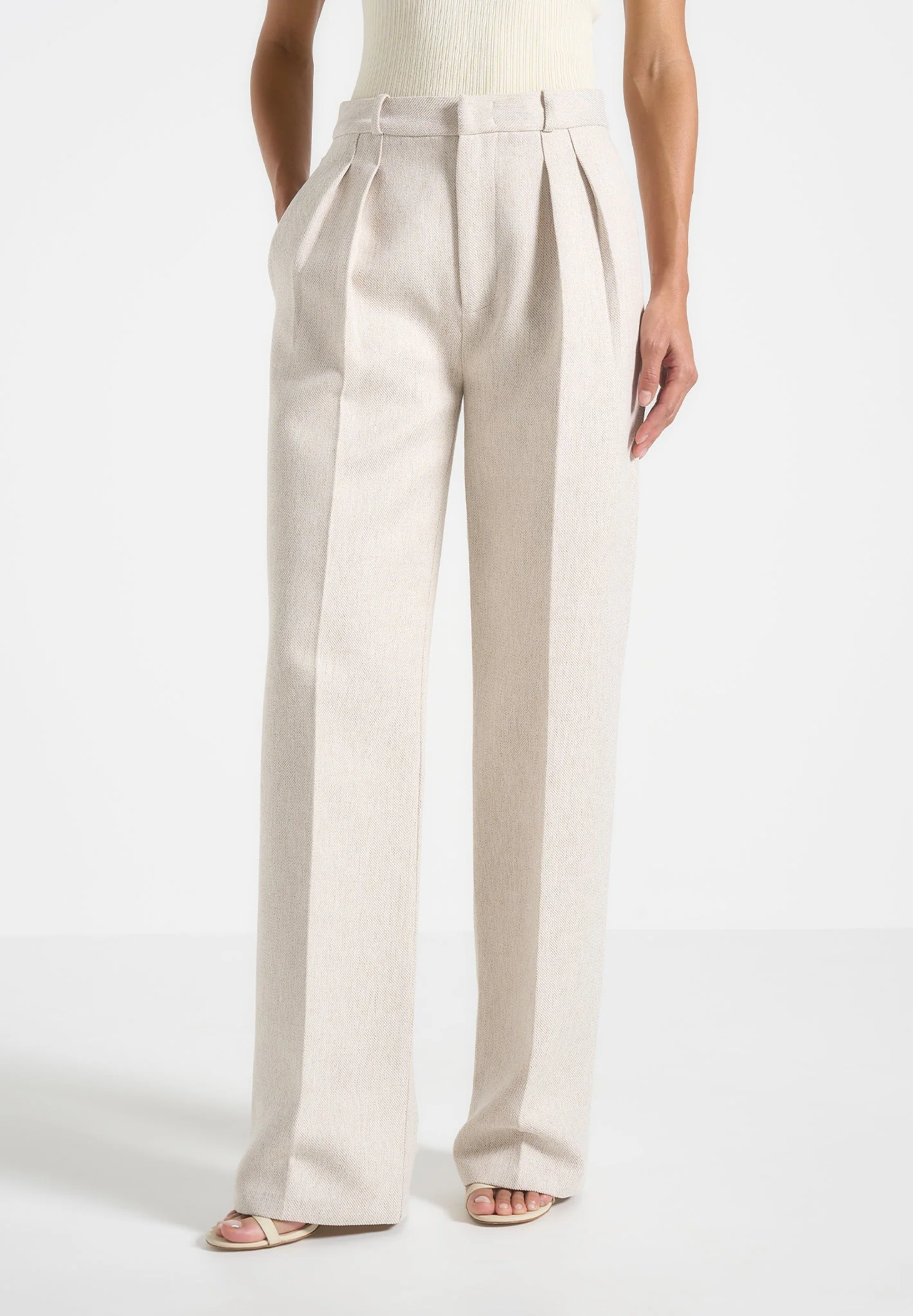 Julie - Tailored Twin Pleat Trousers - Light Beige - Image 2