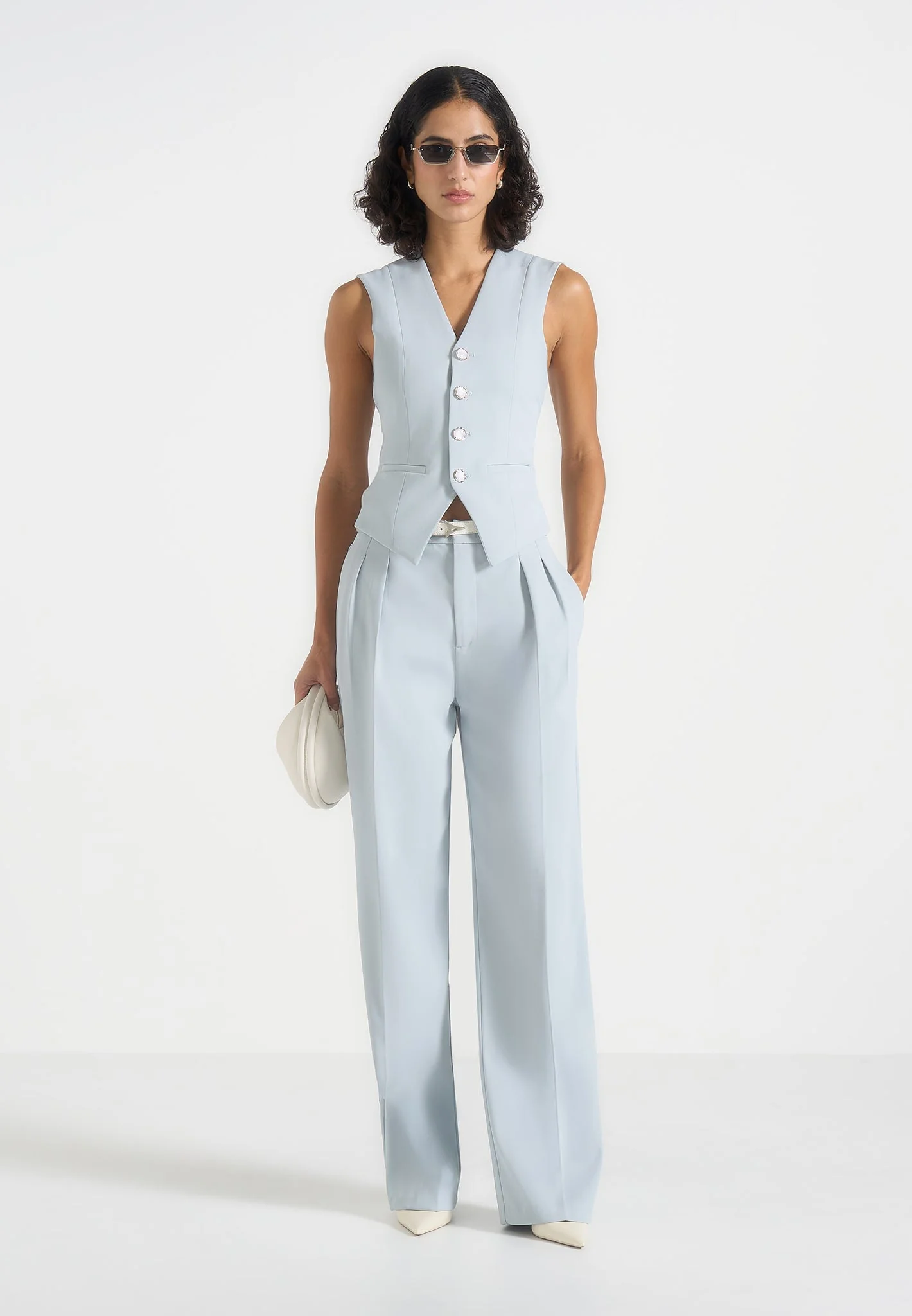 Julie - Tailored Twin Pleat Trousers - Pale Blue
