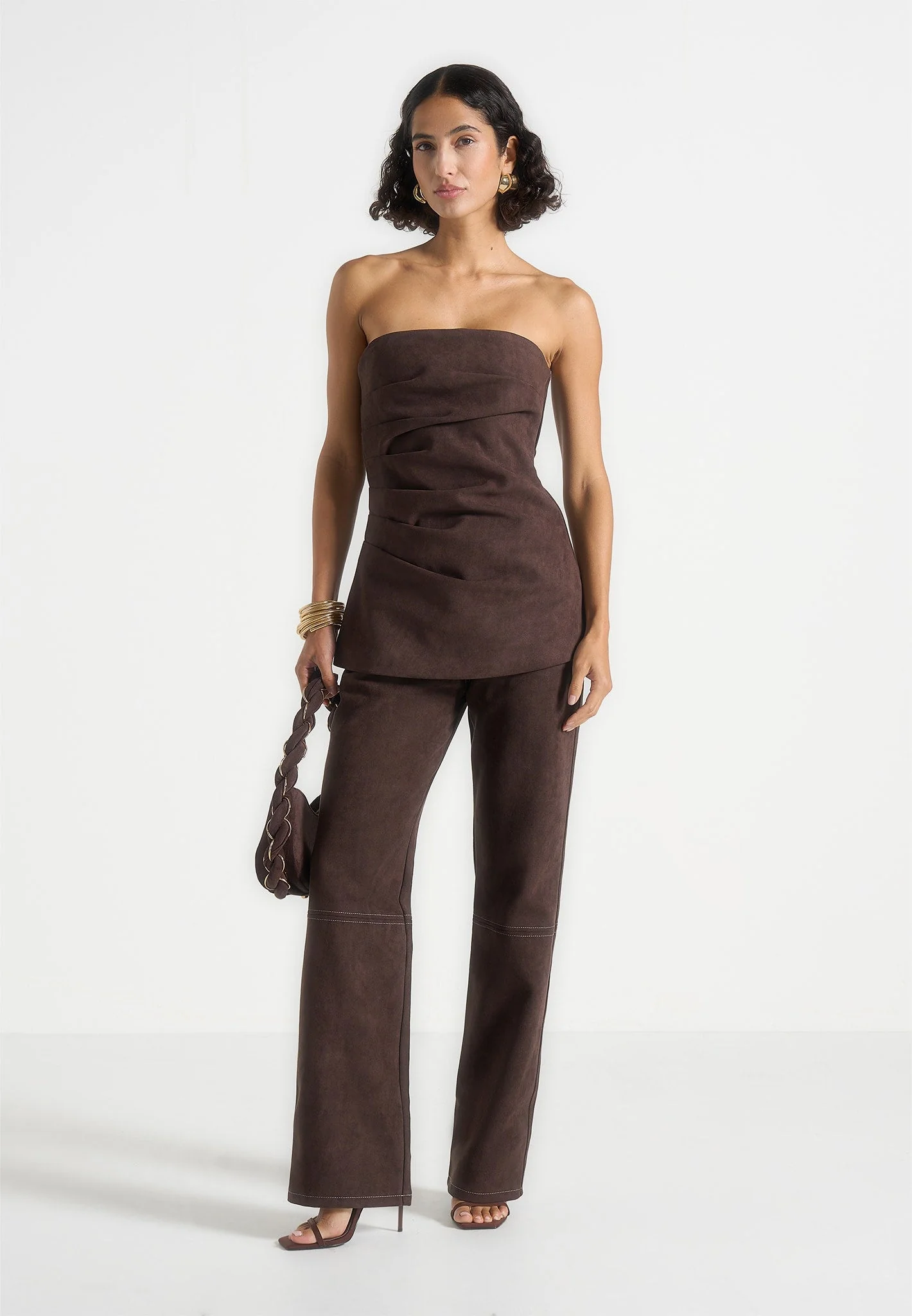 Kalie - Suede Trousers- Brown