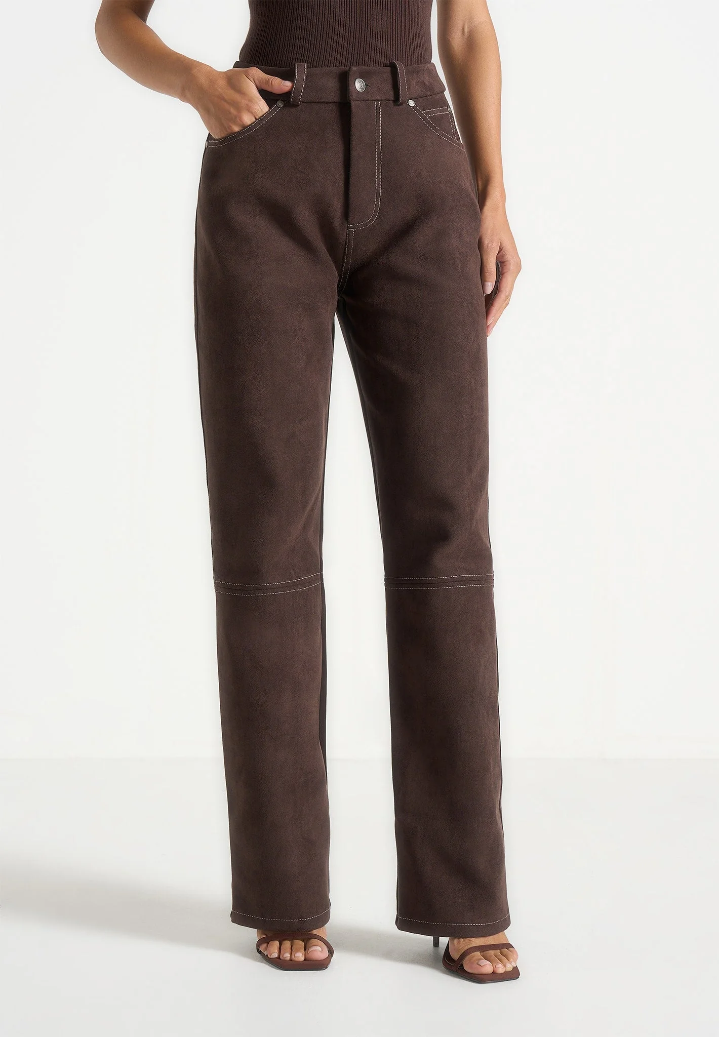 Kalie - Suede Trousers- Brown - Image 4