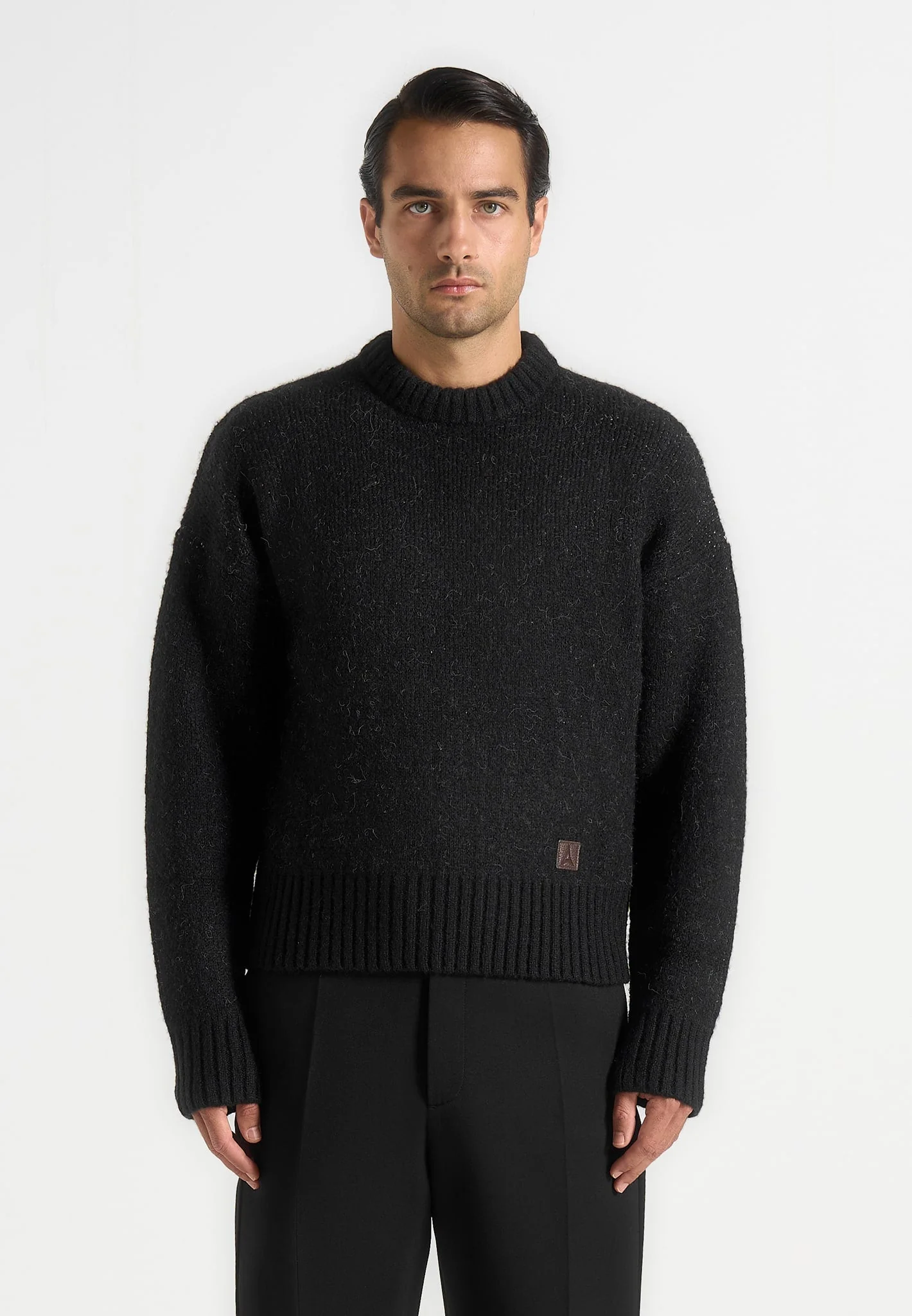 Kamil - Art Slogan Brushed Wool Knit Sweater - Black - Image 6