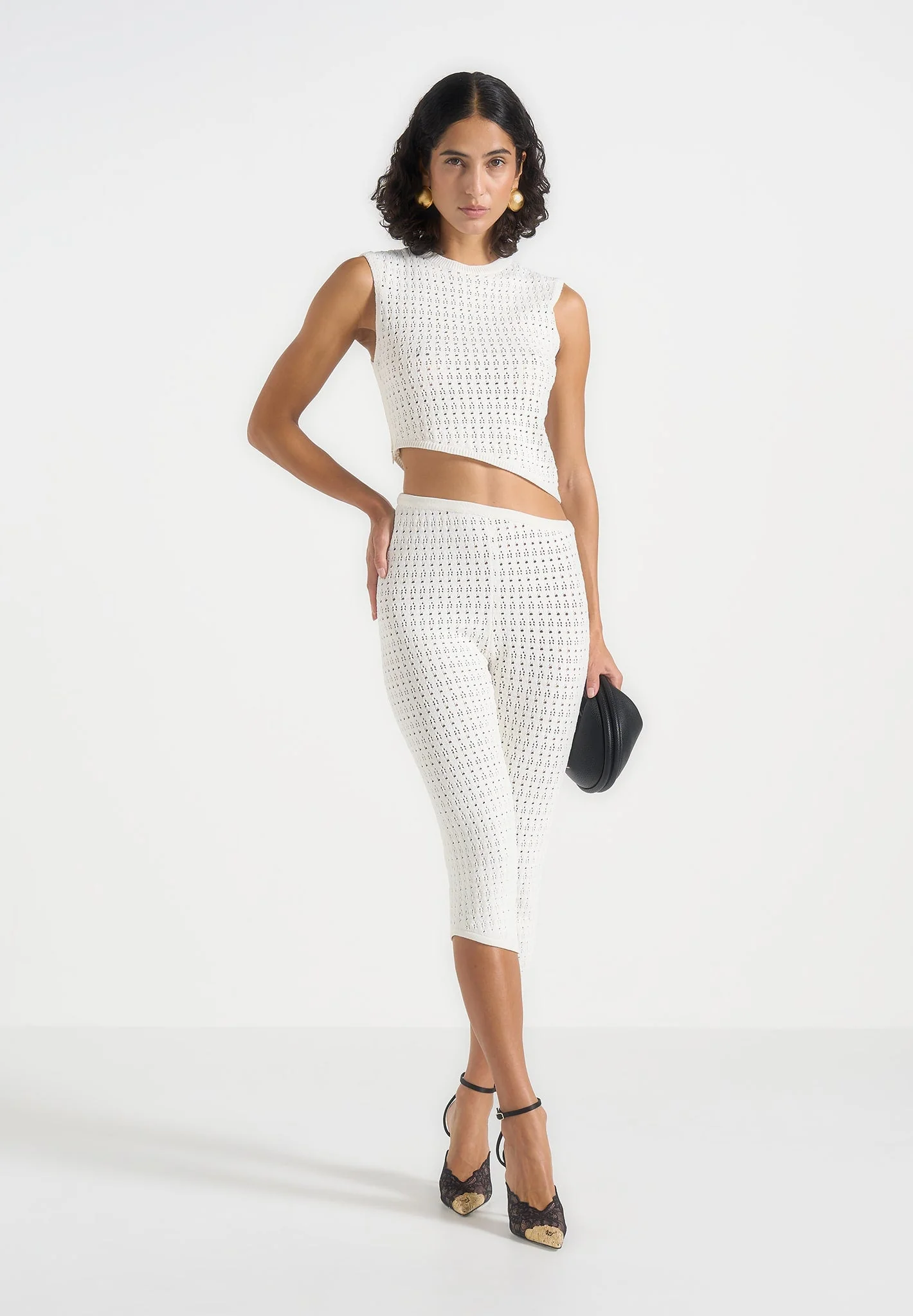 Kelsey - Pointelle Asymmetric Top - Cream