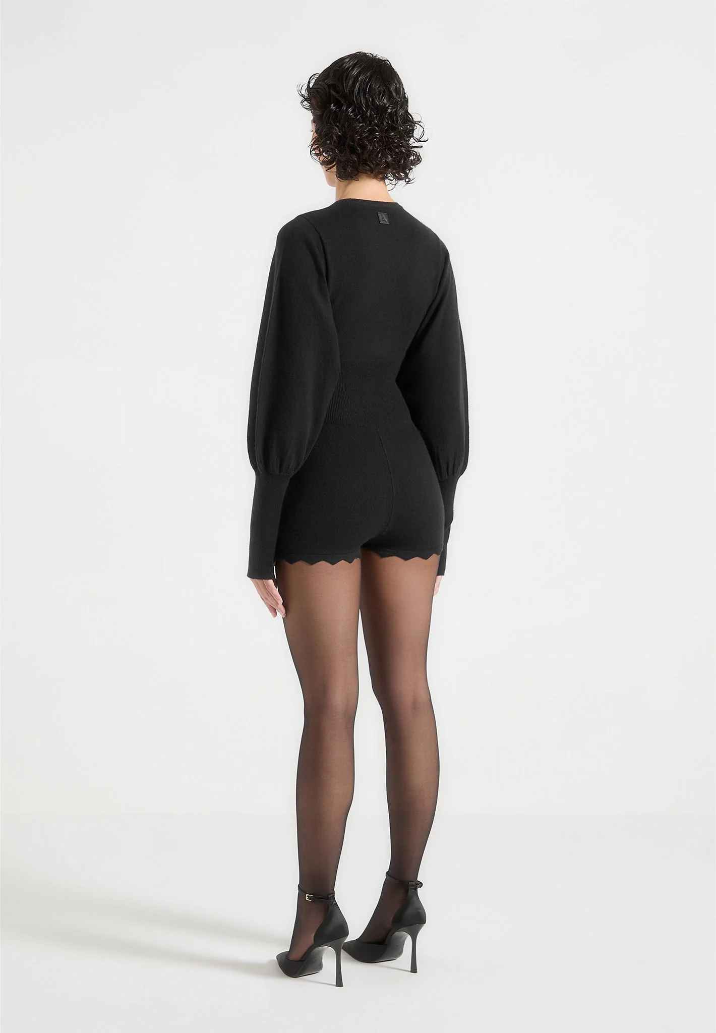 Michele - Knitted Scallop Hem Playsuit - Black - Image 5
