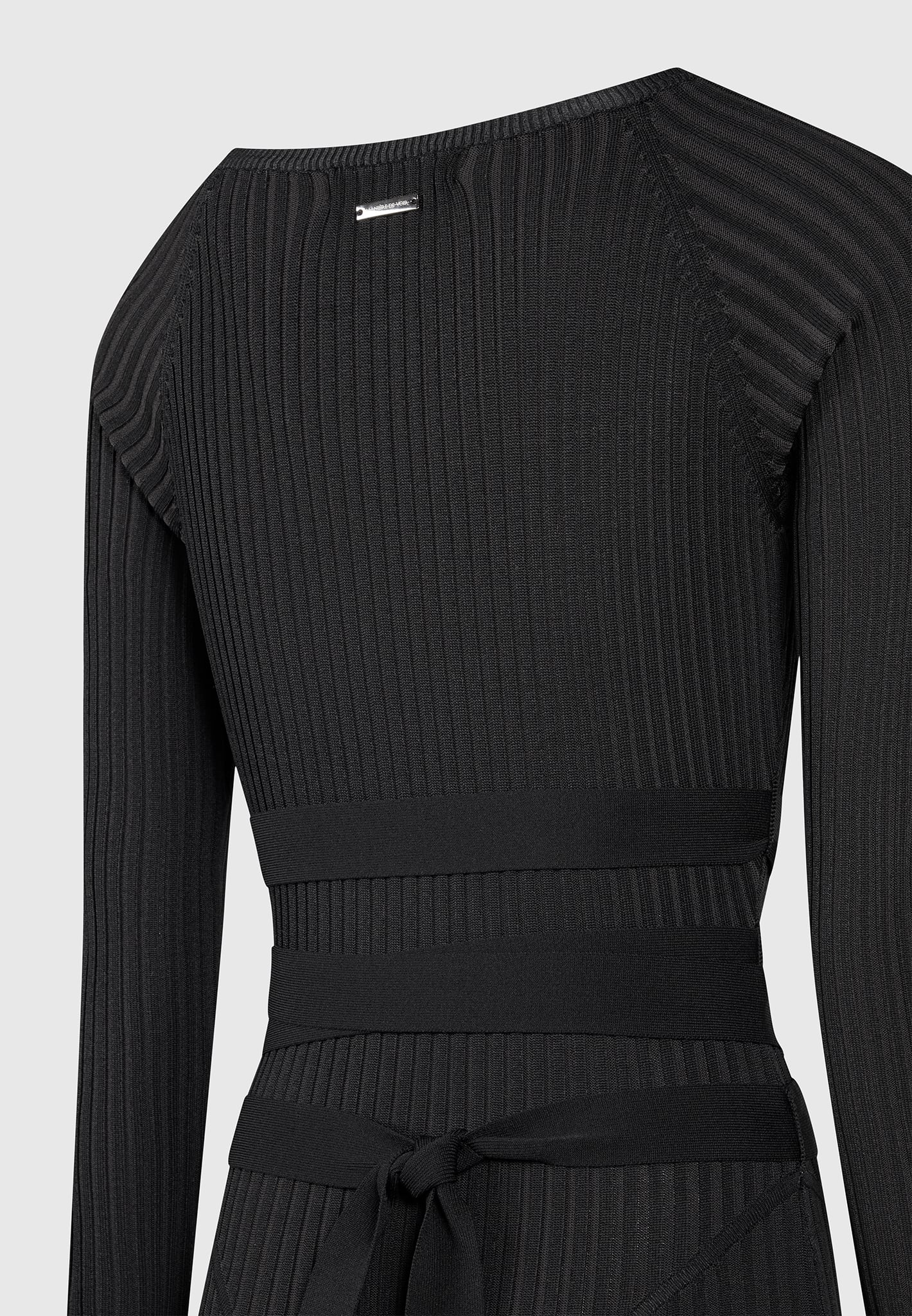 Knitted Two Tone Jumpsuit with Belt - Black - Image 11