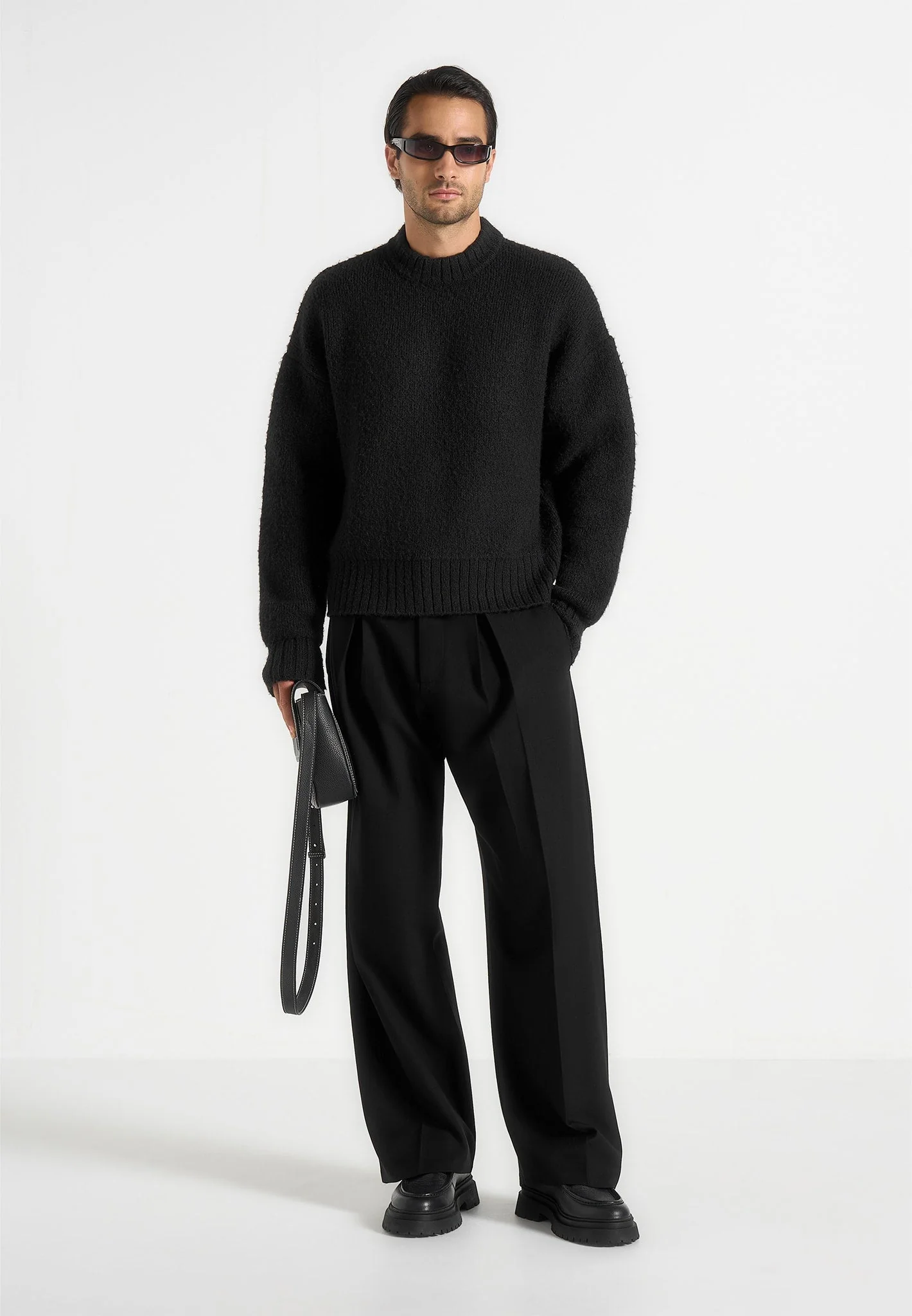 KW001 - Brushed Wool Knit Sweater - Black - Image 2